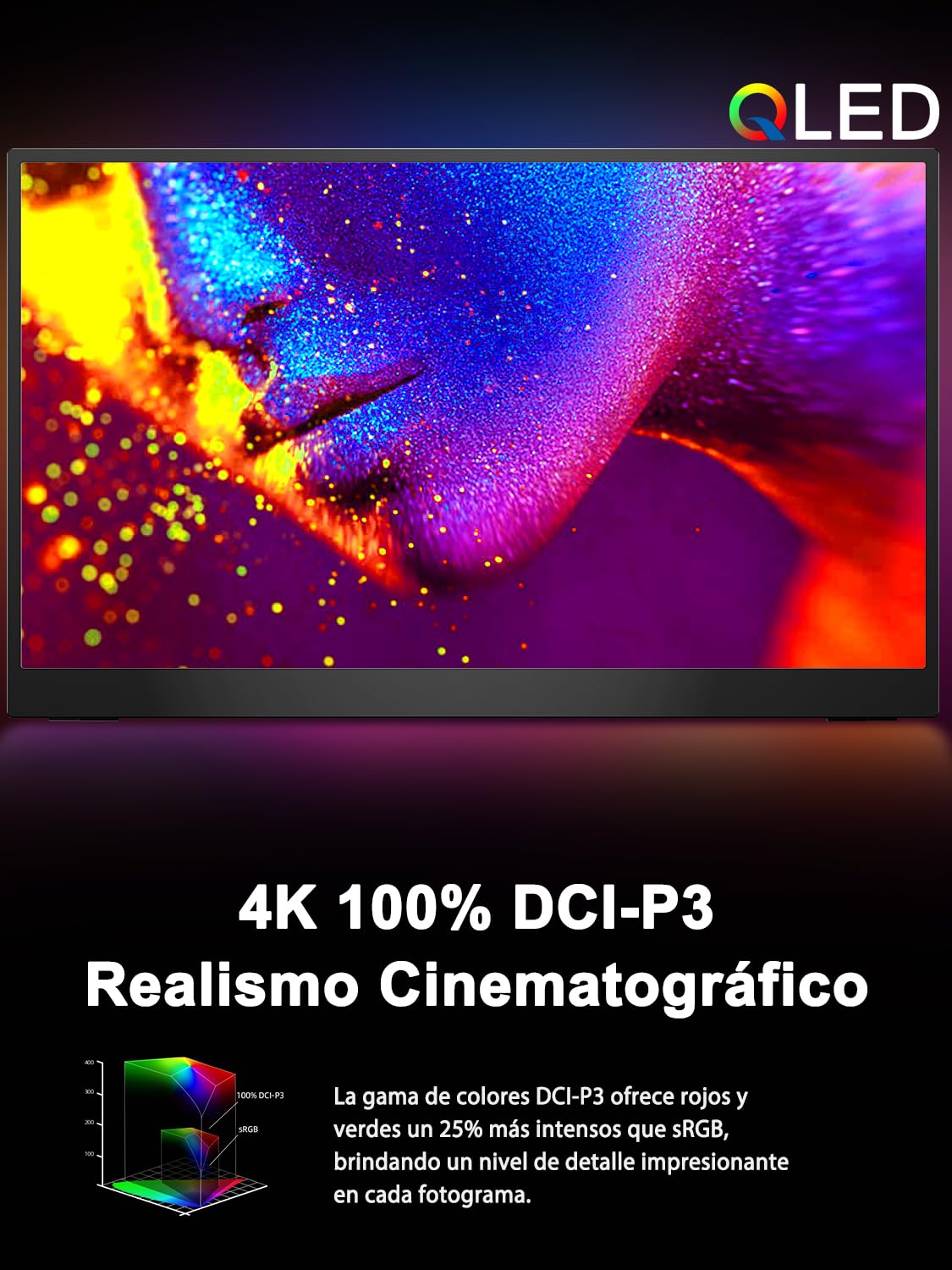 UPERFECT 17.3" 4K QLED Monitor Portátil 100% AdobeRGB 1500:1 500 Nits UHD