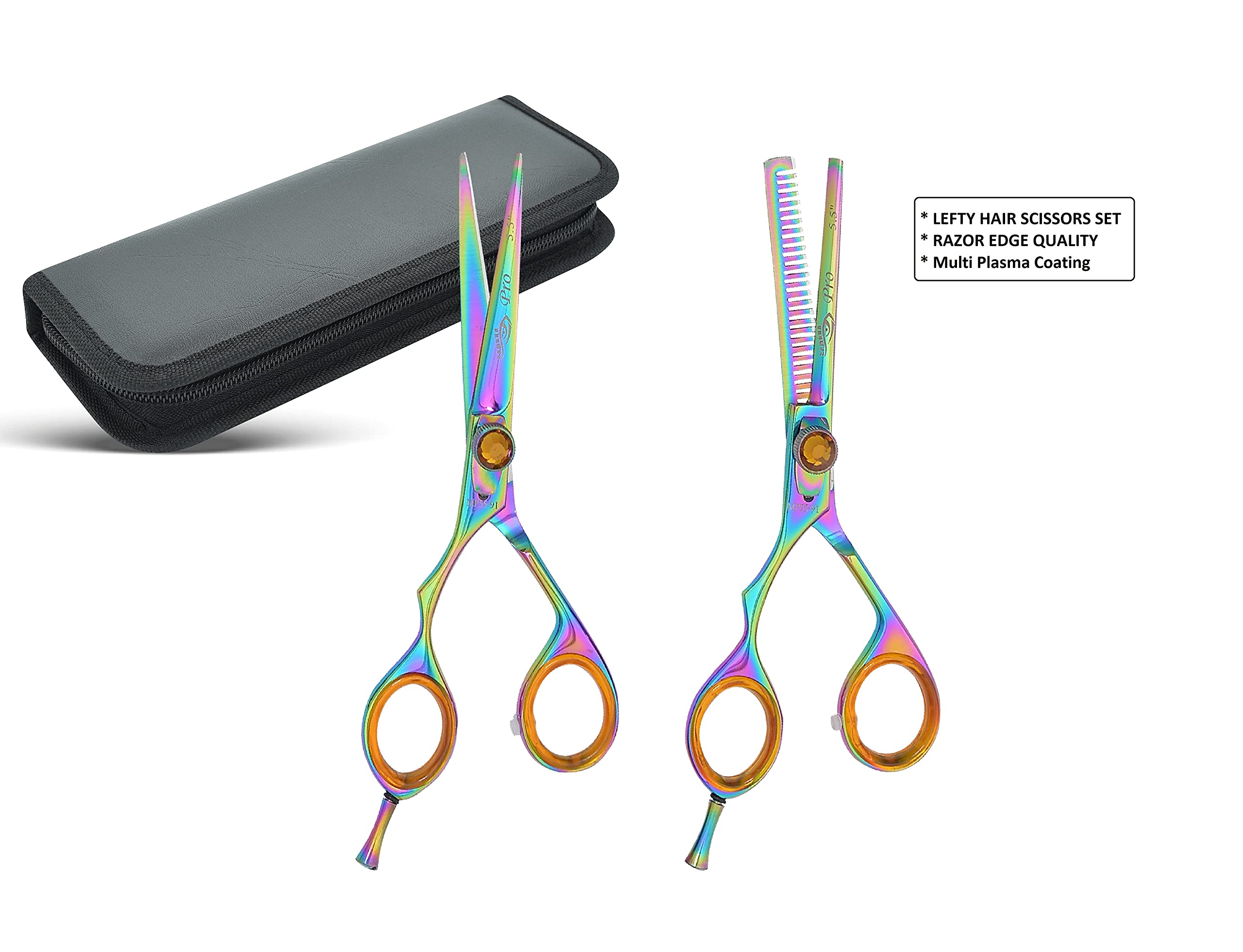 Kit de ciseaux de coupe de cheveux professionnels pour gaucher - 14 cm - Ciseaux à texturer et à effiler pour coiffure et barbier - Pour homme et femme