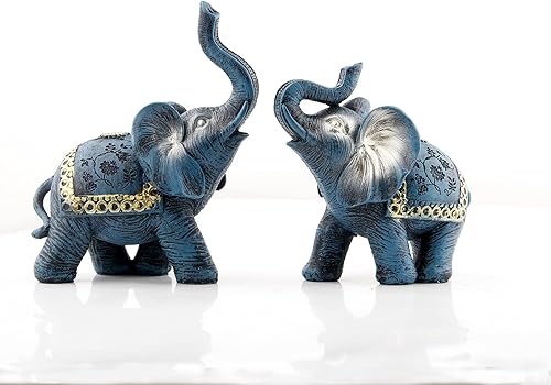 Figuras de elefantes tailandeses azules para parejas, estatuas de elefante con tronco, regalos para decoración de escritorio, manualidades para el