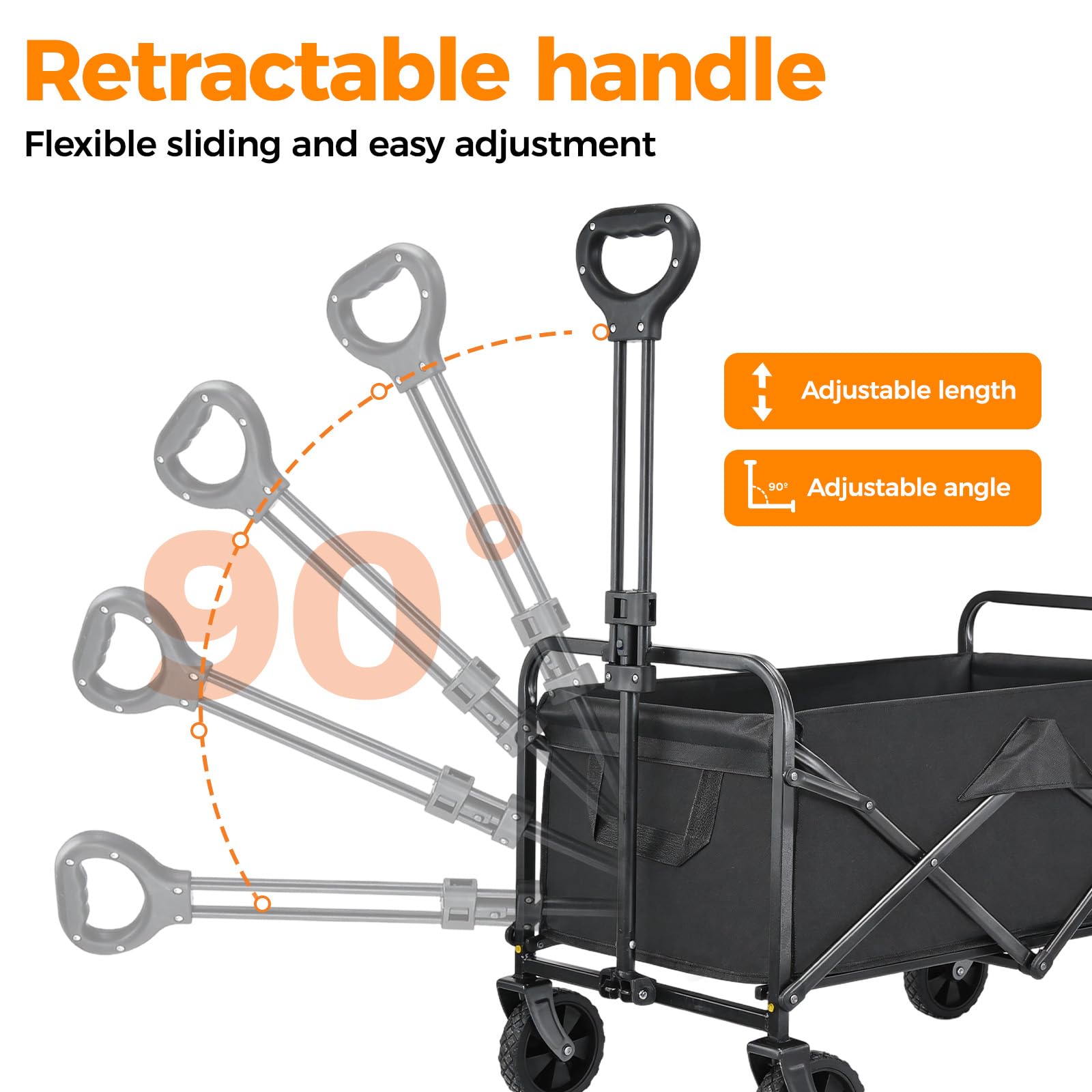 Carrello pieghevole, 150 l, 150 kg, carrello pieghevole (ruote rimovibili) | Carrello pieghevole con manico regolabile, per spiaggia, campeggio, giardino, festival