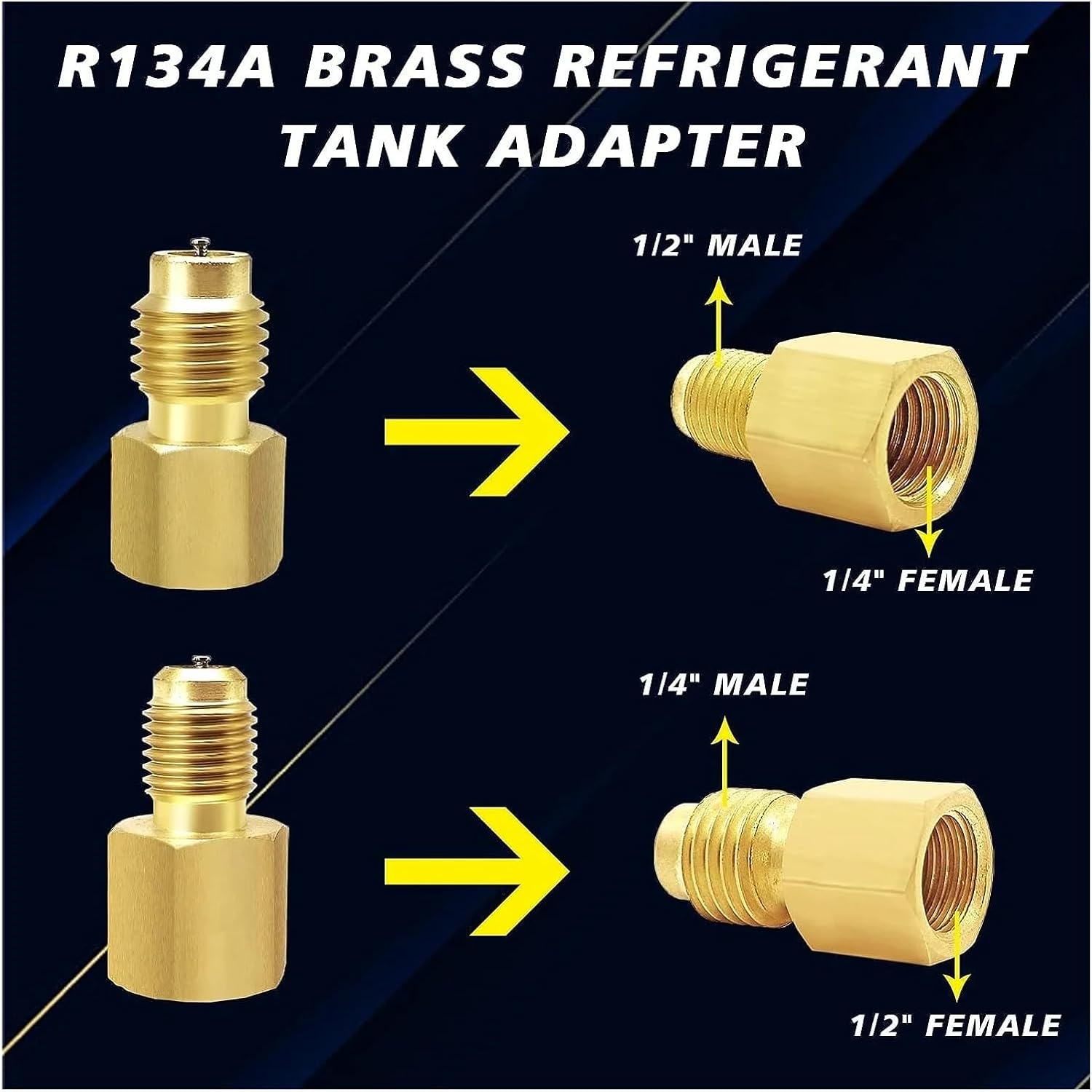 4PCS R134A to R12 Refrigerant Adapter - 1/2" Female x 1/4" Flare Male Brass Valve Core Fitting