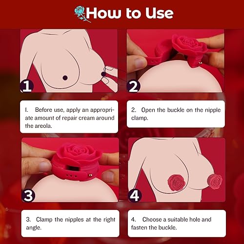 Miniatura 7 de Abrazaderas de pezón vibratorias de rosas, juguetes sexuales para mujeres, mini juguete sexual invisible ajustable BDSM Rose Pezón Sexo, parejas