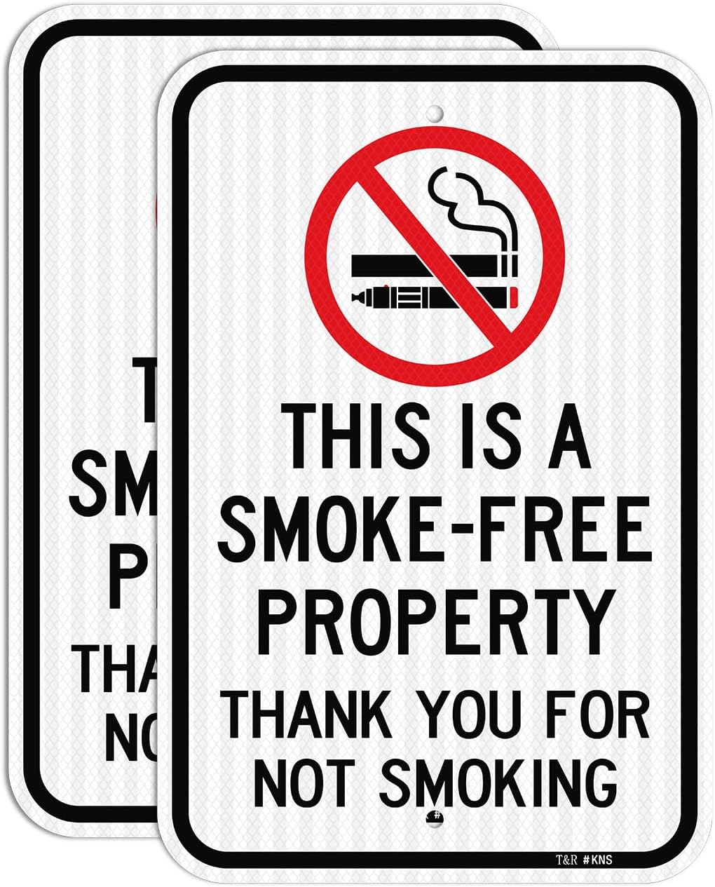 T&R (2 Pack) Large No Smoking Sign, Thank You For Not Smoking Sign, 18" x 12" Engineer Grade Reflective Sheeting, Rust Free Aluminum, Weather Resistant, Waterproof, Fade Resistant, 2 Pre-drilled Holes