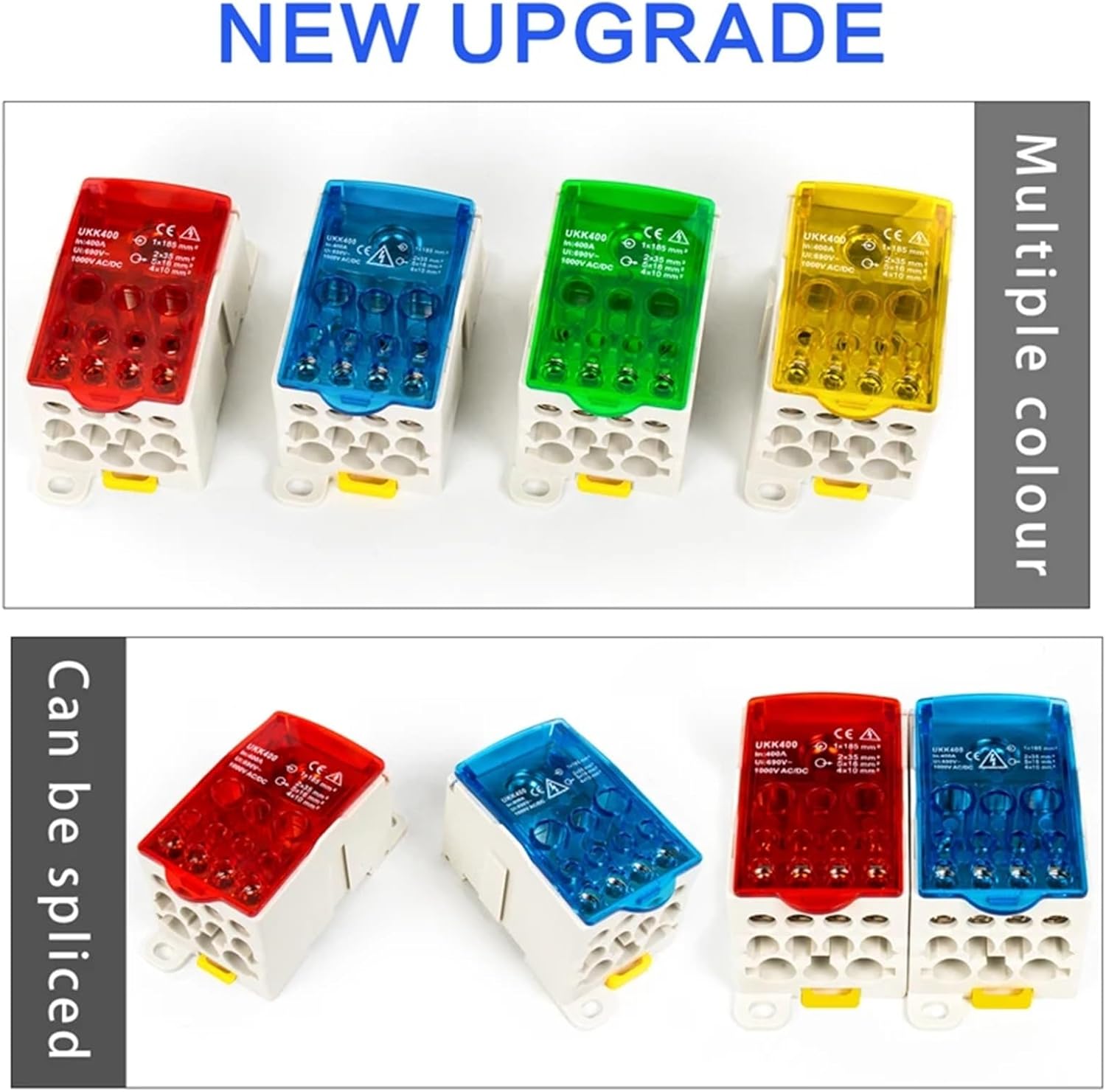 UKK 400A One in Multiple-Out Distribution Box Din Rail Terminal Blocks Universal Wire Connector Junction Box Waterproof(AL121808F-ZSRG)