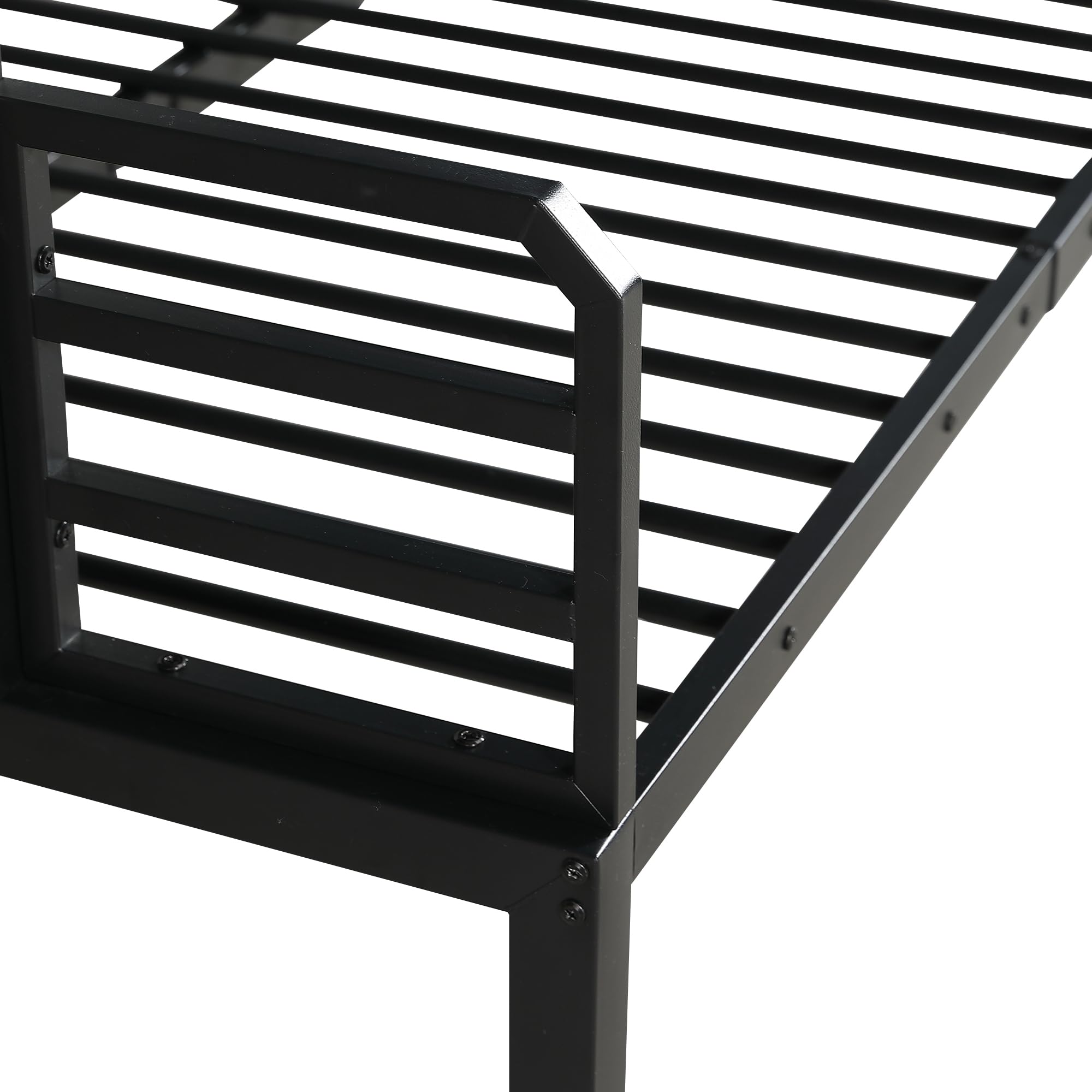 Idemon Letto in ferro a castello, cabina angolare, vano portaoggetti, MDF, nero+legno vintage, 90x200 cm e 120x200 cm