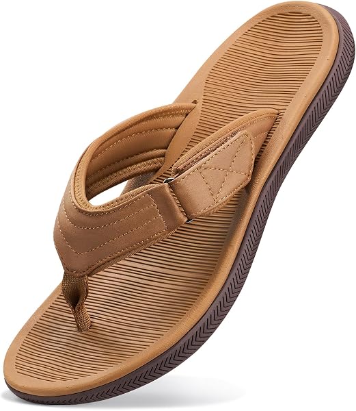 ZURIN Beach Flip Flops for Men, Rubber Mens Sandals with Arch Support, Waterproof Leather Thong Sandals Slip On with Adjustable Straps Soft Cushion Footbed Summer Indoor Outdoor - 1