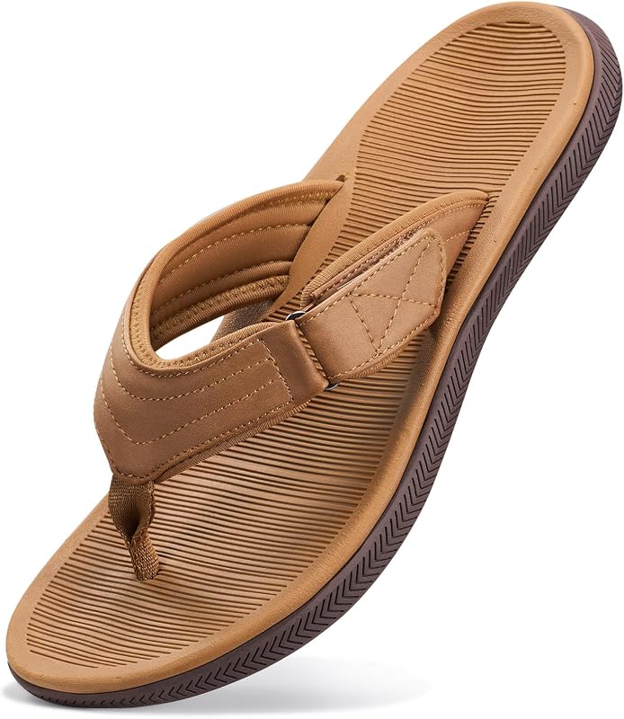 ZURIN Beach Flip Flops for Men, Thong Sandals with Adjustable Straps | Rubber, Waterproof, Leather, Slip On, Soft Cushion Footbed, Summer Indoor, Outdoor