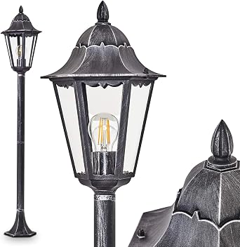 Lignac Outdoor luminaire, Antique-Look Pathway luminaire, cast Aluminium in Black/Silver with Clear Glass panes, Floor Light 118 cm, Retro/Vintage Garden lamp, E27 Socket, IP44, Bulbs not Included