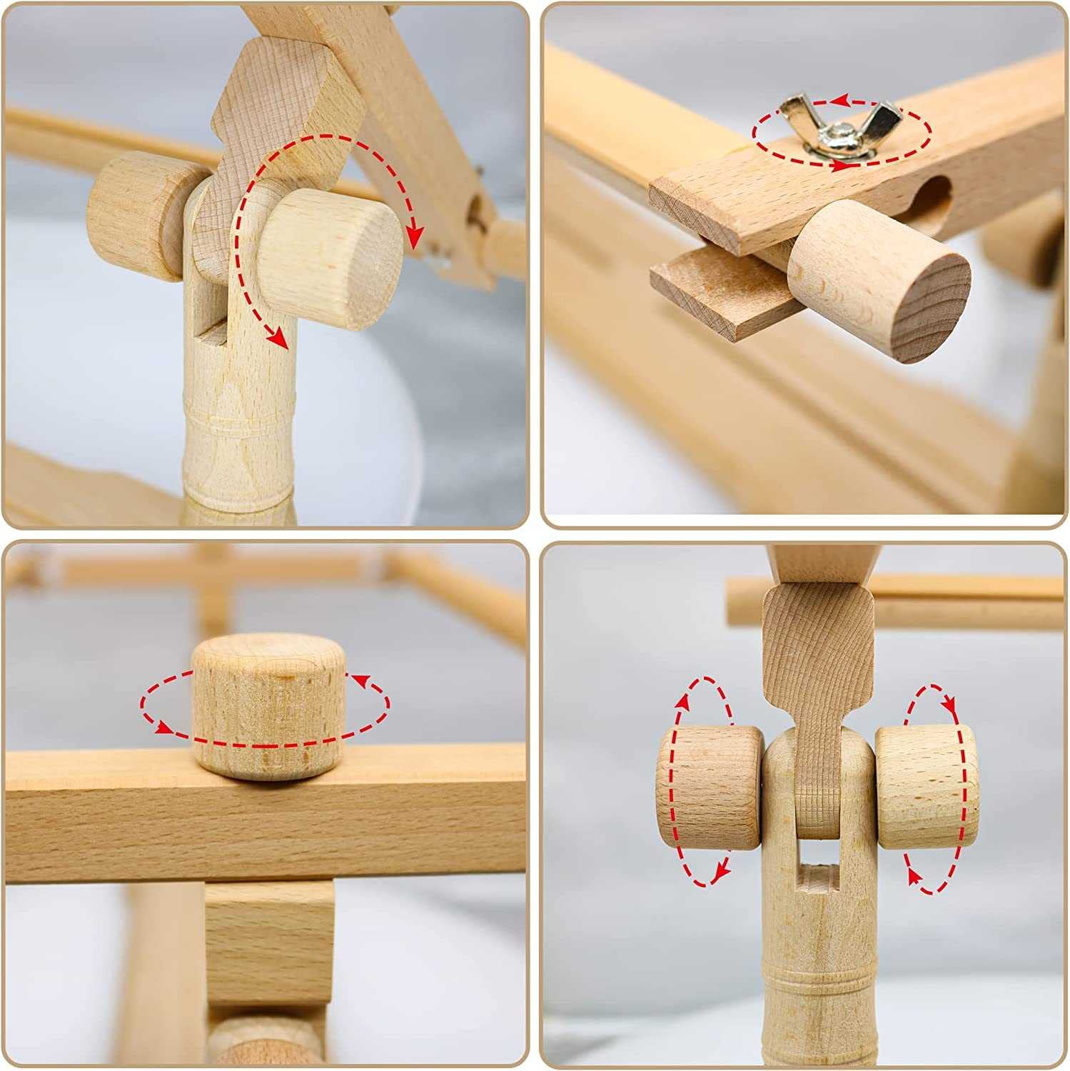 PROPFE Telaio a Punto Croce Regolabile, Telaio per Trapunta in Legno di faggio, Supporto per Telaio da Ricamo ruotato, Supporto per Giro da Tavolo con Supporto ad ago, Croce a Mani libere