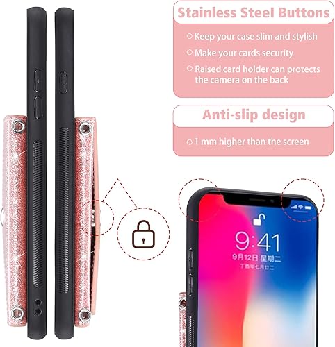Miniatura 8 de Asuwish Funda para iPhone Xs Max con protector de pantalla de vidrio templado y correa cruzada, tarjetero con purpurina brillante i X XR Xsmax 10x