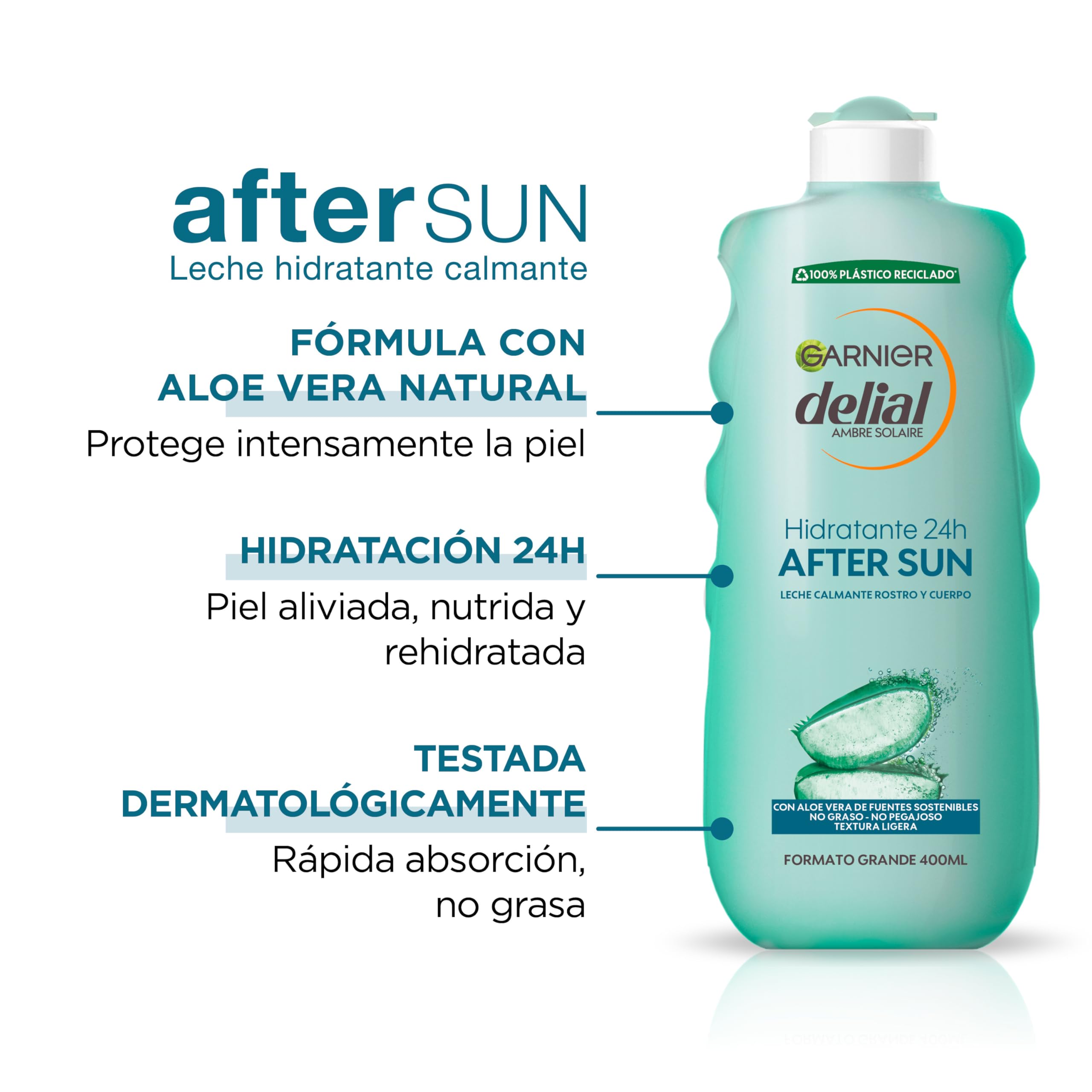 GARNIER DELIAL After Sun Crema Hidratante Calmante Con Aloe Vera Natural Formato Familiar 400 ml