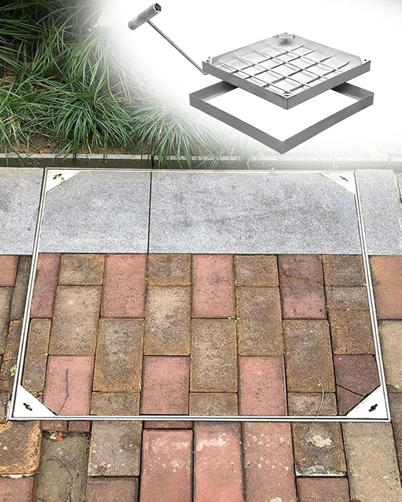 Stainless Steel Recessed Septic Tank Cover with Frame, Decorative Square Manhole Cover for Driveway/Courtyard/Pavement, 51x51x2 Inch Sewer Lid — 사진 1