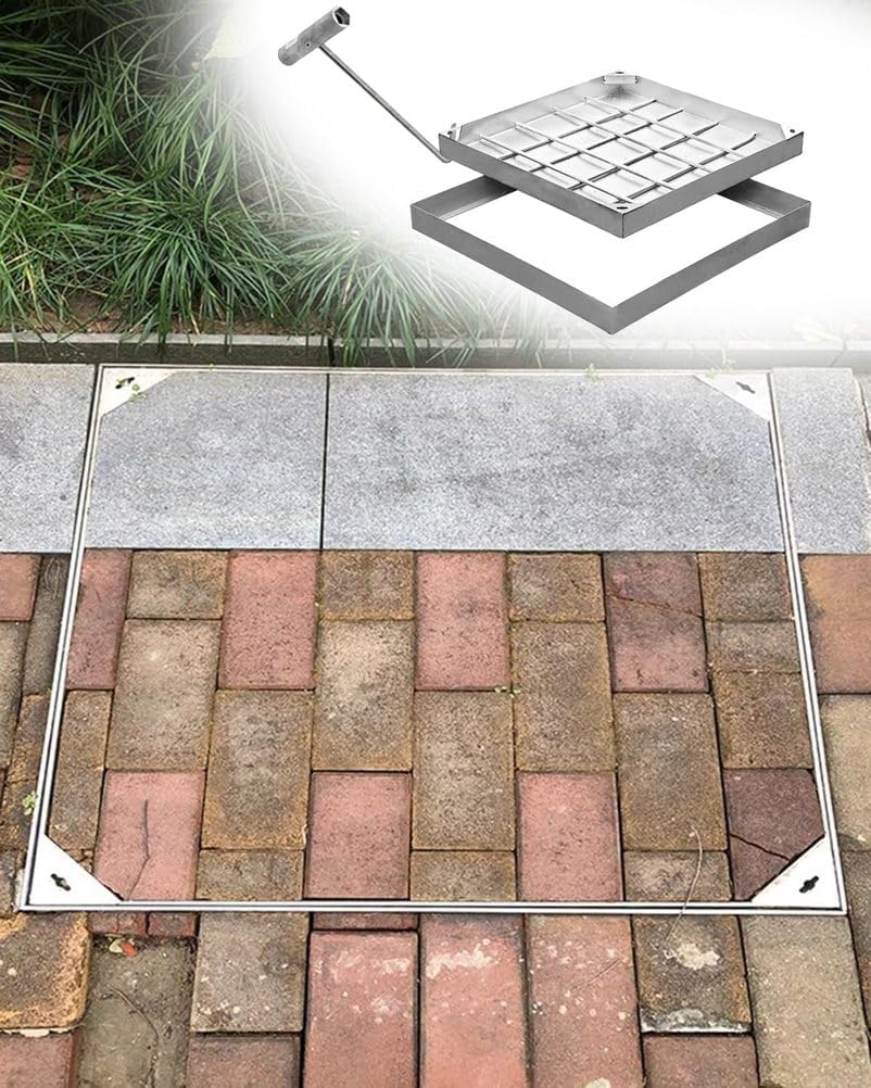 30x30 Inch Stainless Steel Recessed Septic Tank Cover - Durable Square Manhole Lid for Driveway, Courtyard, and Pavement - Heavy Duty, Weather Resistant, Secure Access