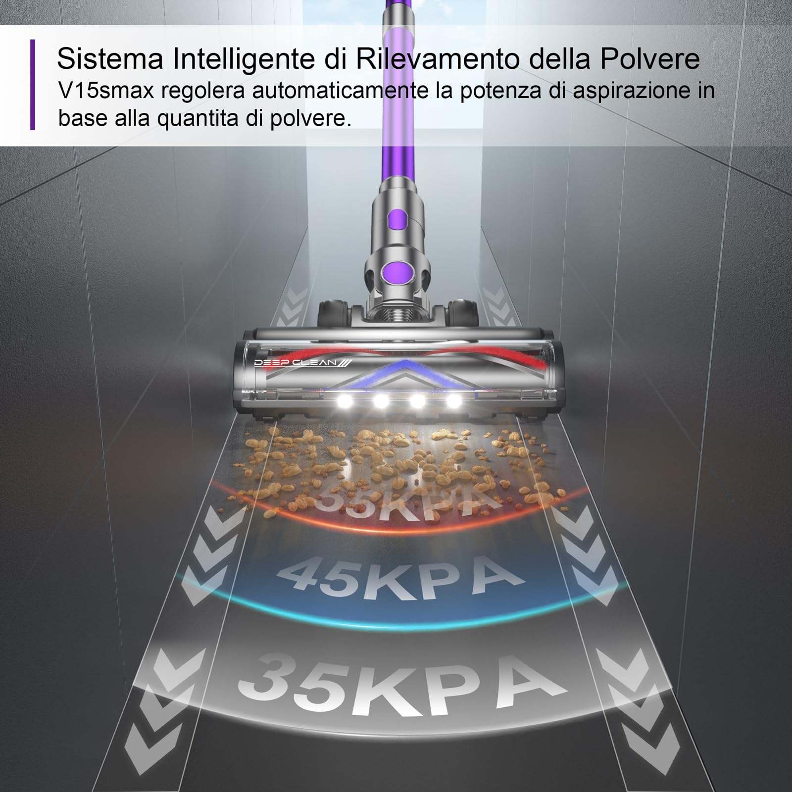 Vistefly V15S MAX Aspirapolvere senza Fili, 55KPA 580W Scopa Elettrica Potente 8 in 1 Autonomia fino 75 Minuti, con Modalità Automatica Aspi per Peli Capelli Pavimento Tappeti