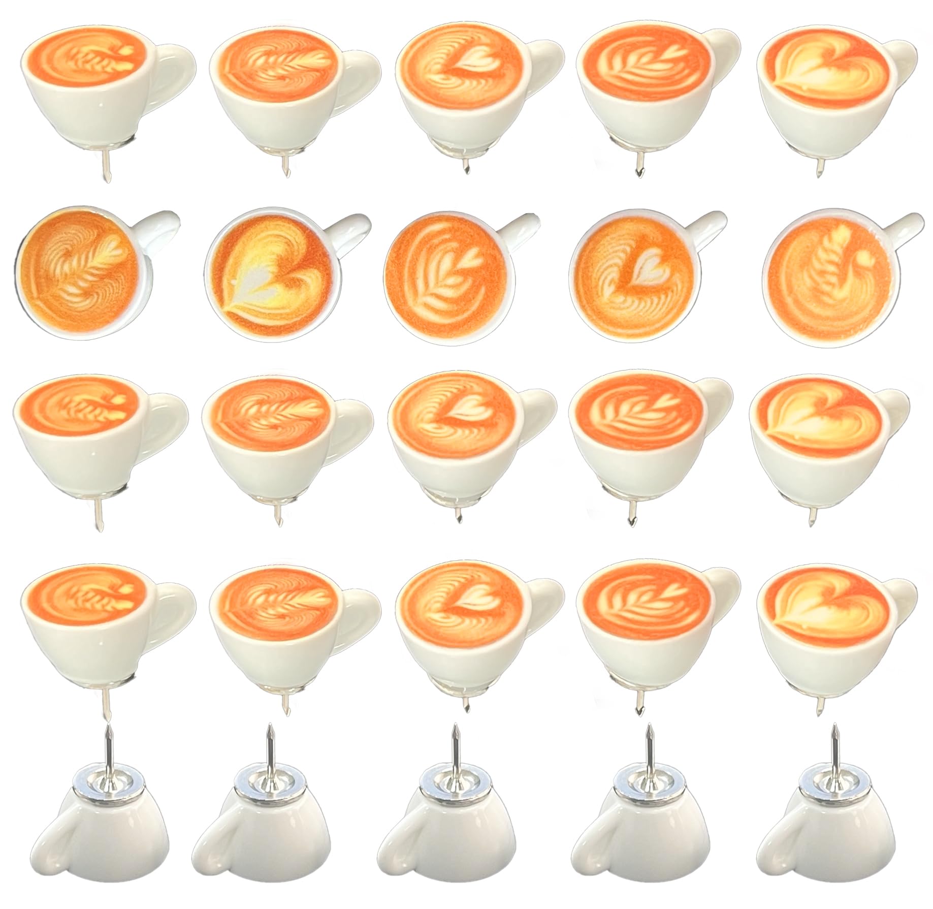 Zabawne przypinki do kawy, urocze pinezki, tablica ogłoszeń, tablica korkowa, ściana, biuro, dom, 5 stylów latte art, 30 szt