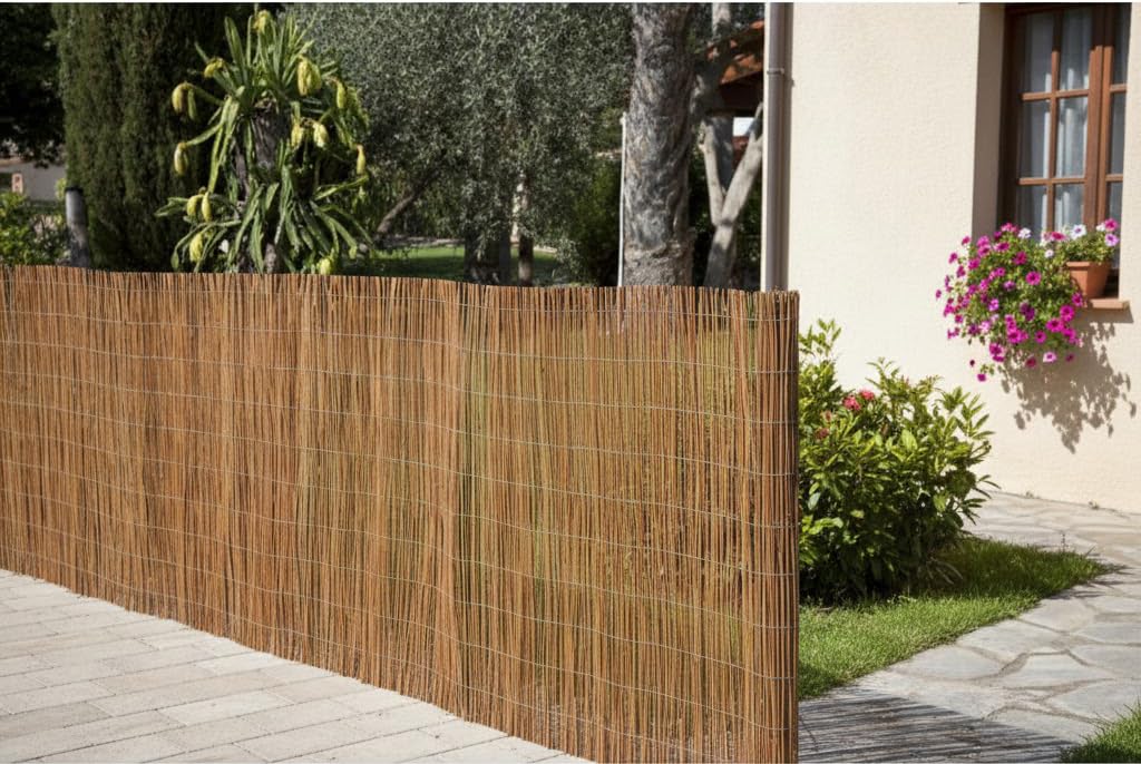Suinga Valla de Mimbre 0,8x5 metros | Cañizo Jardin natural | Cerramiento de Mimbre 85% Ocultación | Valla Decorativa de Mimbre Nacional