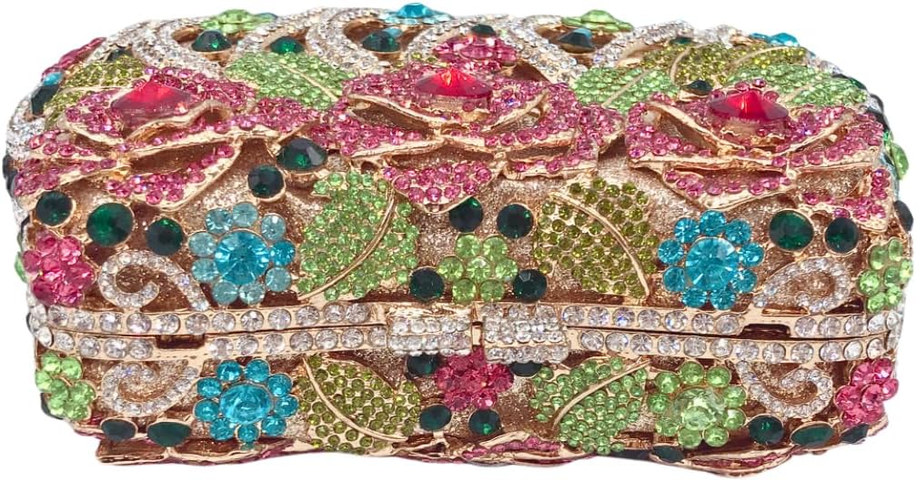 Women Floral Diamond Crystal Purse Vintage Flower Rhinestone Evening Bag Crystal Prom Handbag for Formal Party Wedding
