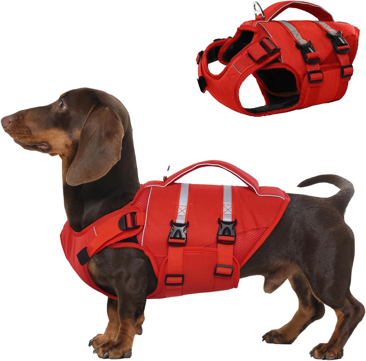 Kuoser Dog Life Jacket, High Flotation Dog Life Vest for Swimming Boating | Adjustable Ripstop Pet Lifesaver for Small Medium and Large Dogs, Reflective Safety Puppy Swimming Vest with Rescue Handle