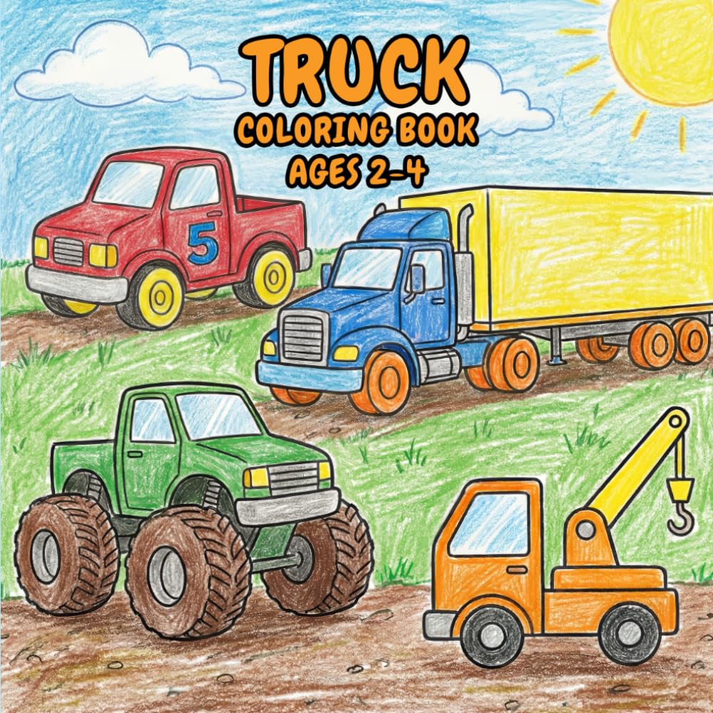 Truck Coloring Book Ages 2-4: 50 Easy Pages of Monster Trucks, Fire Trucks, Dump Trucks, Garbage Trucks & More