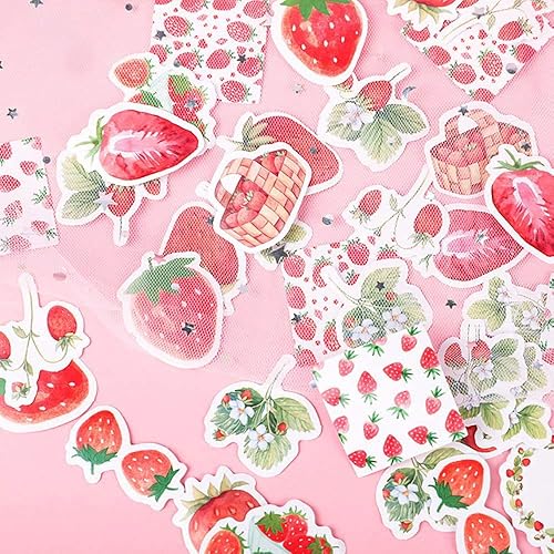Vista 4 de Mini Size Scrapbooks Stickers, 45pcs Doraking DIY Decoration Super Cute Strawberry Stickers for Laptop Scrapbook Suitcase Diary Notebooks Album