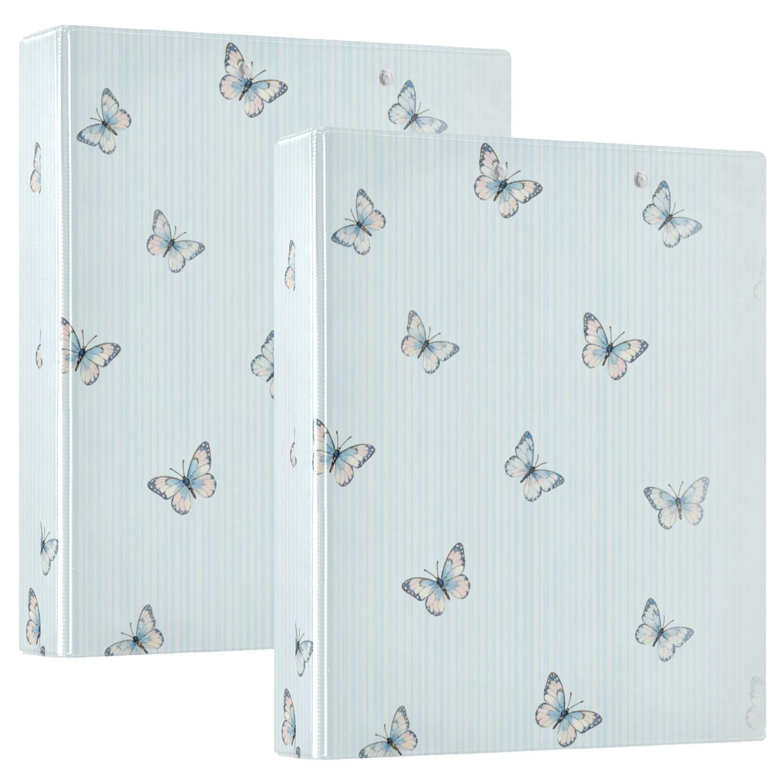 Raccoglitore per materiale scolastico da 2,5 cm, motivo farfalle, blu e bianco