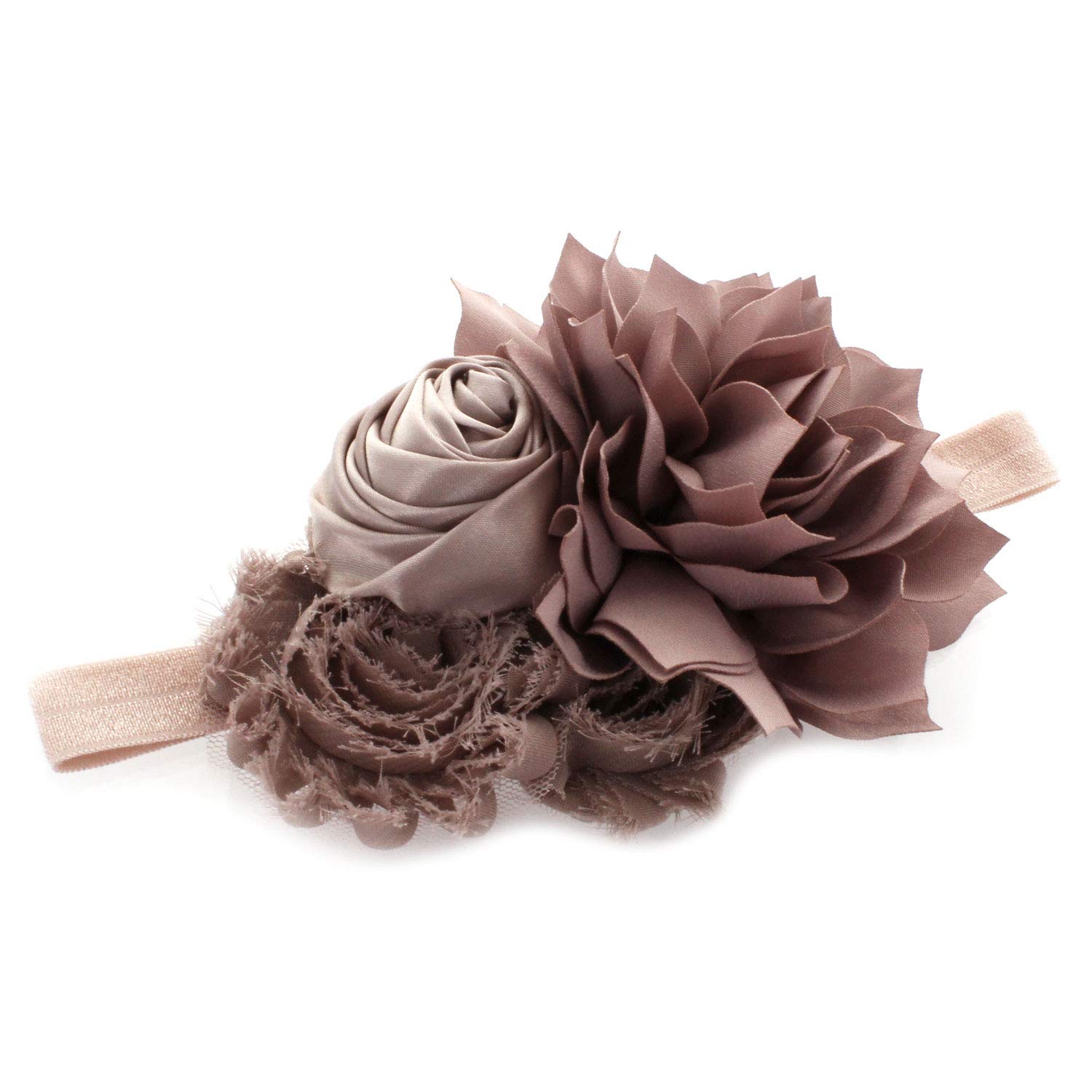 My Lello Opaska na głowę Shabby Fabric Flower Cluster Baby - Niemowlę - Maluch - Dziewczynka Rozciągliwa Elastyczna Taupe