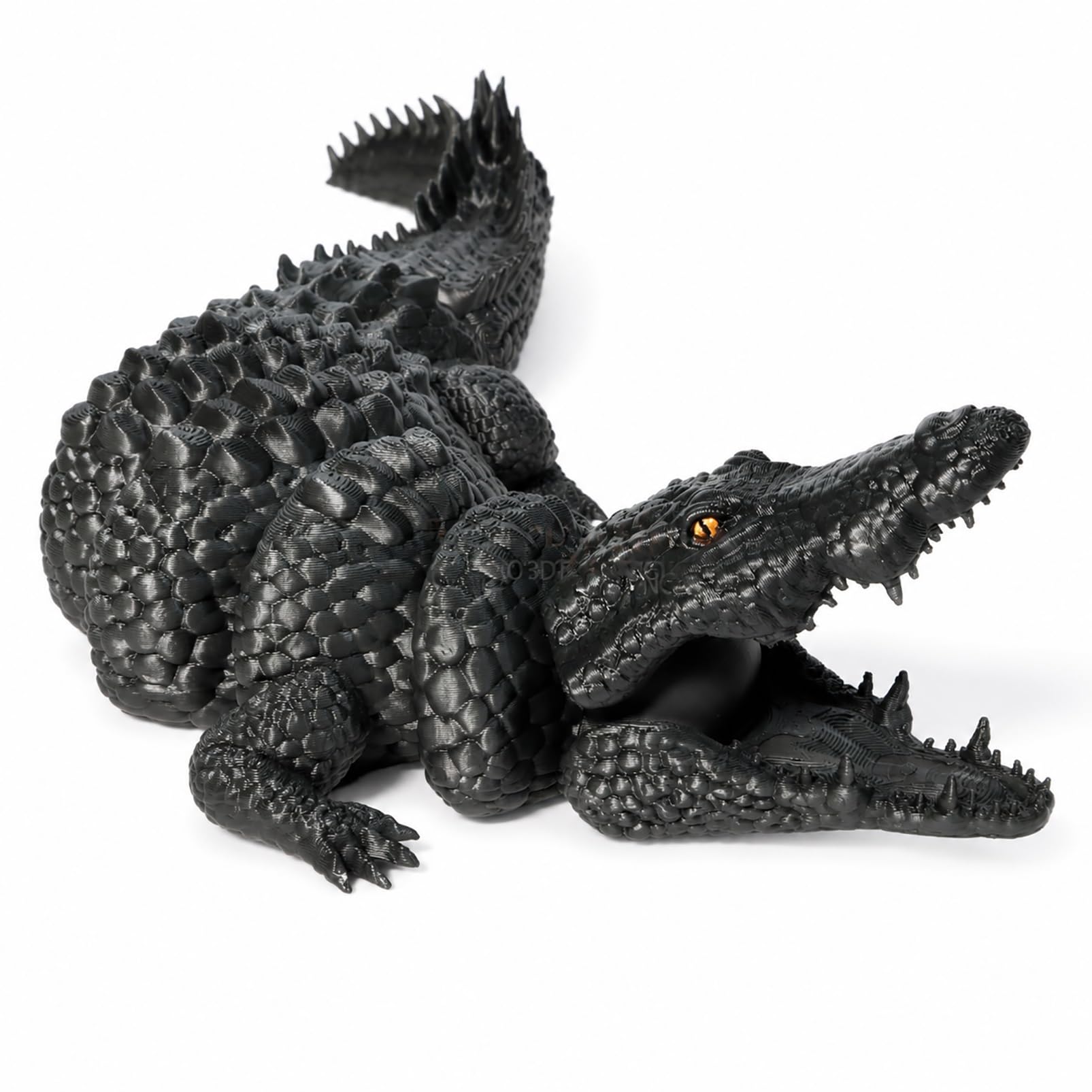 CASOME 3D Printed Articulated Crocodile Figurine, Movable Alligator Sculpture For Home Decor, Realistic Reptile Desk Ornament, Poseable Crocodile Model For Collectors And Reptile Lovers(Black,M)