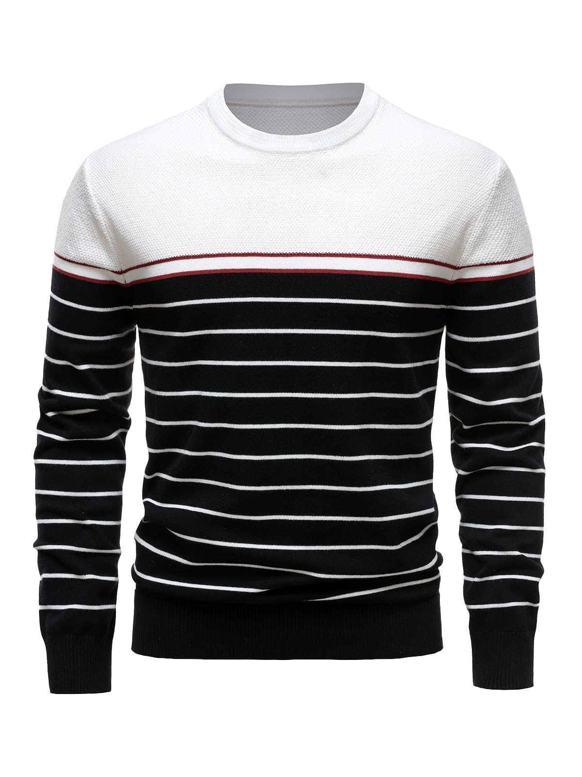 Pull Rayé pour Homme Manches Longues col Rond Bloc de Couleur Tricoté Pull Décontracté Automne Hiver Pul Hauts à Porter au Quotidien
