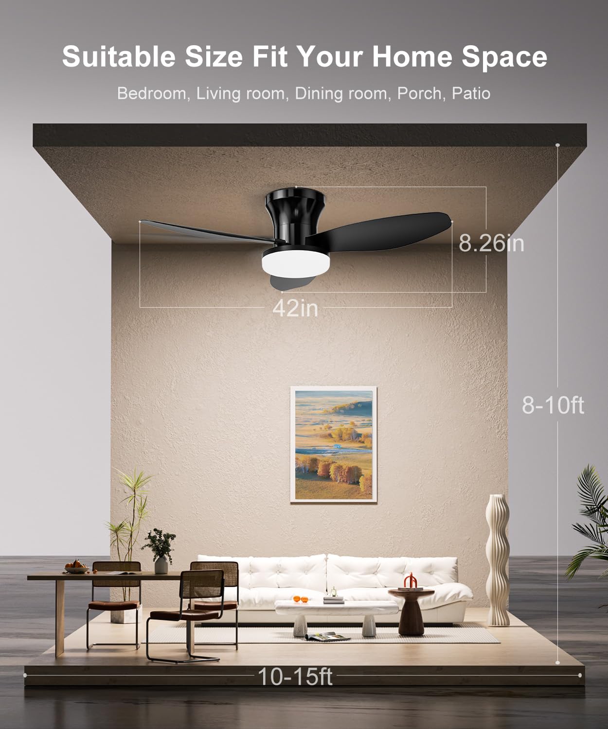 Macchiatto Deckenventilator mit Beleuchtung, 107 cm Leiser Deckenleuchte mit Ventilator mit Fernbedienung, 3 Lichtfarben Dimmbar, Timer,Deckenlampe mit Ventilator für Schlafzimmer Wohnzimmer Küche