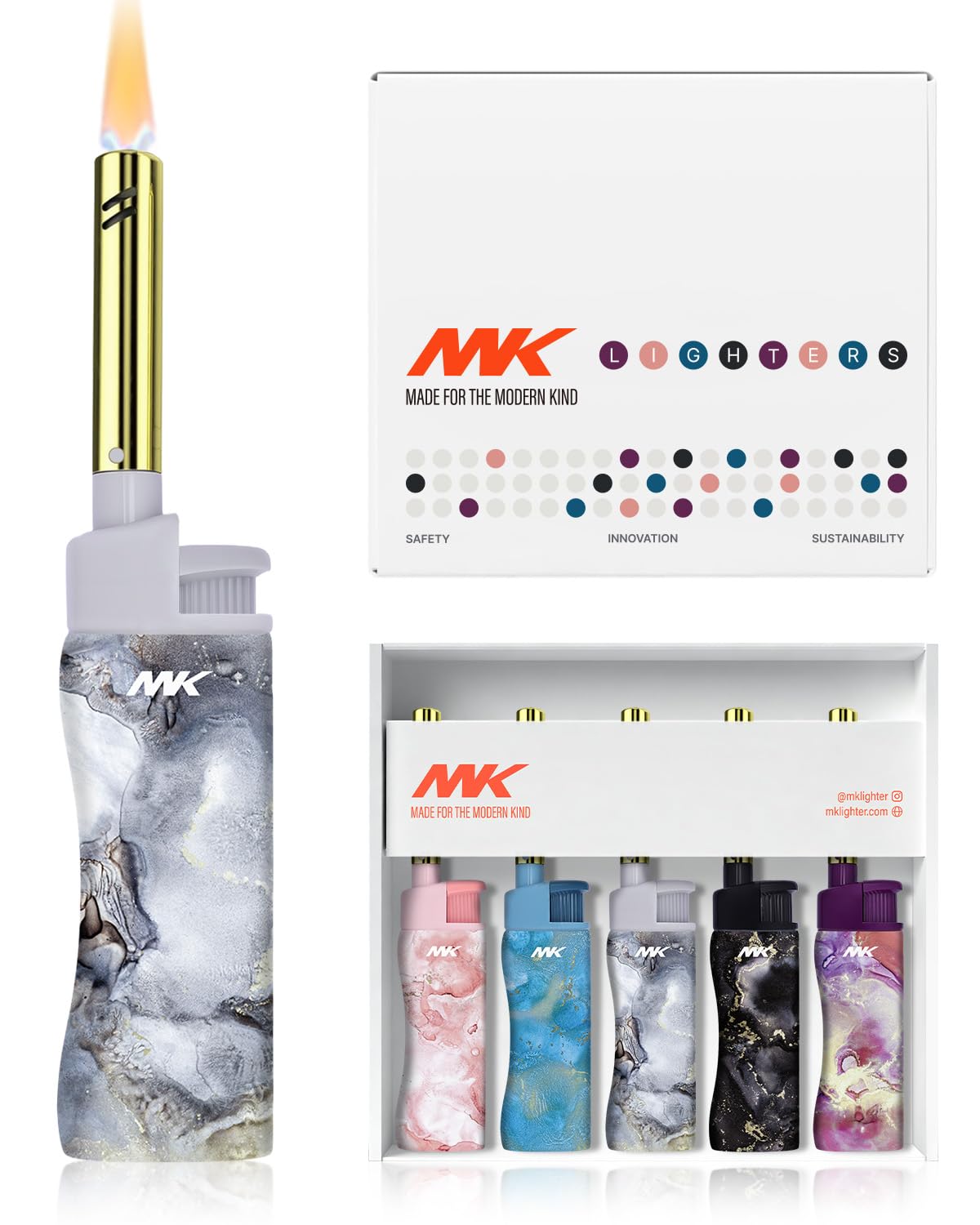 50pc MK Lighter Refillable Butane Lighters Windproof Torch Flame Multipurpose Jet Flame Butane with Long Wand for Indoor