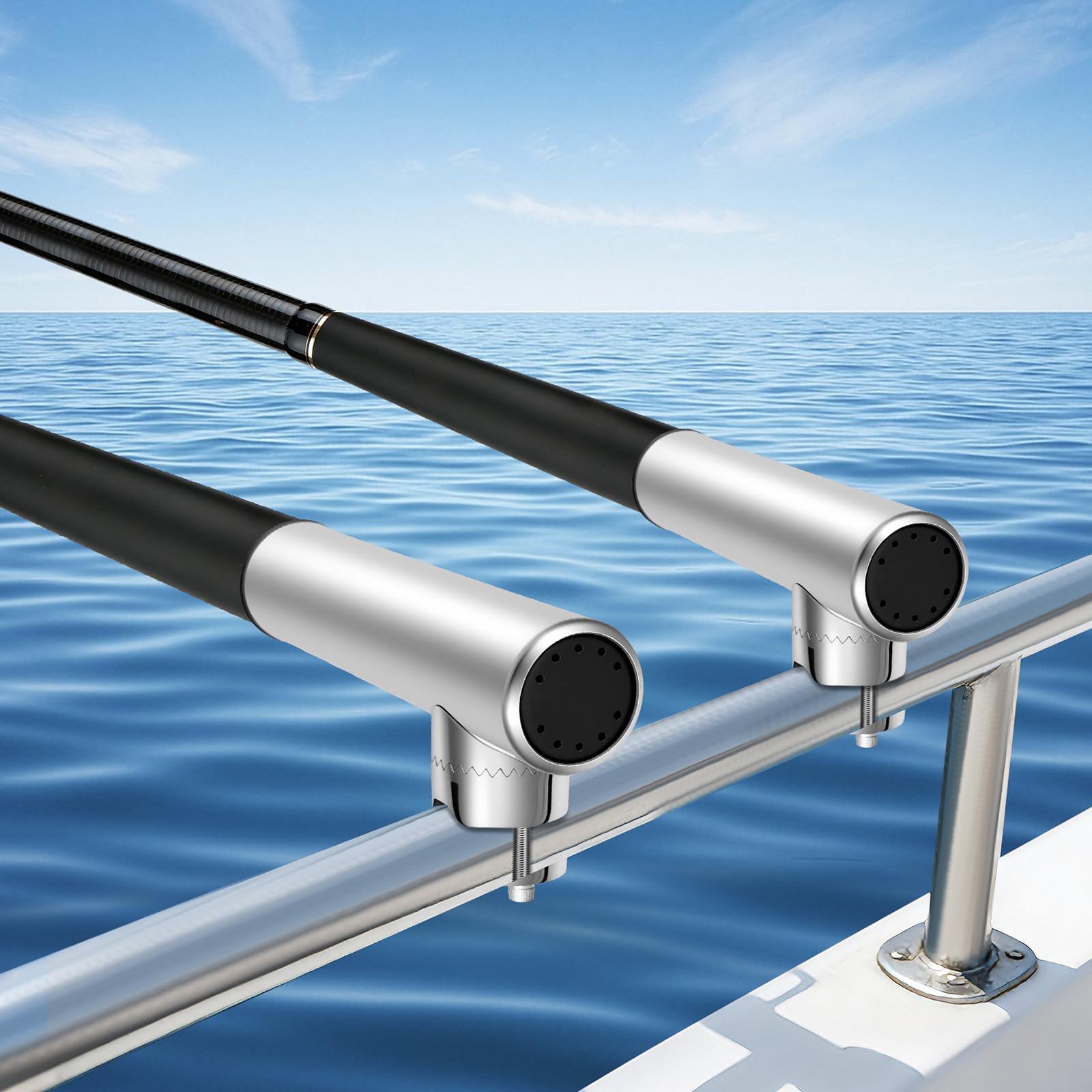 2 supporti per canna da pesca in acciaio inox, supporto per canna da barca con fori di drenaggio, supporto per canna da barca, campo di serraggio 19-22 mm, per l'installazione su yacht, barche da