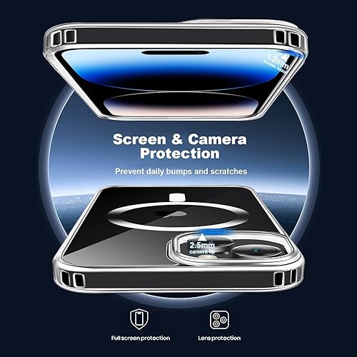 Miniatura 4 de Compatible con MagSafe, resistente a caídas de 10 pies, funda protectora delgada, no amarillenta para iPhone 14 Plus y iPhone 15 Plus (transparente)