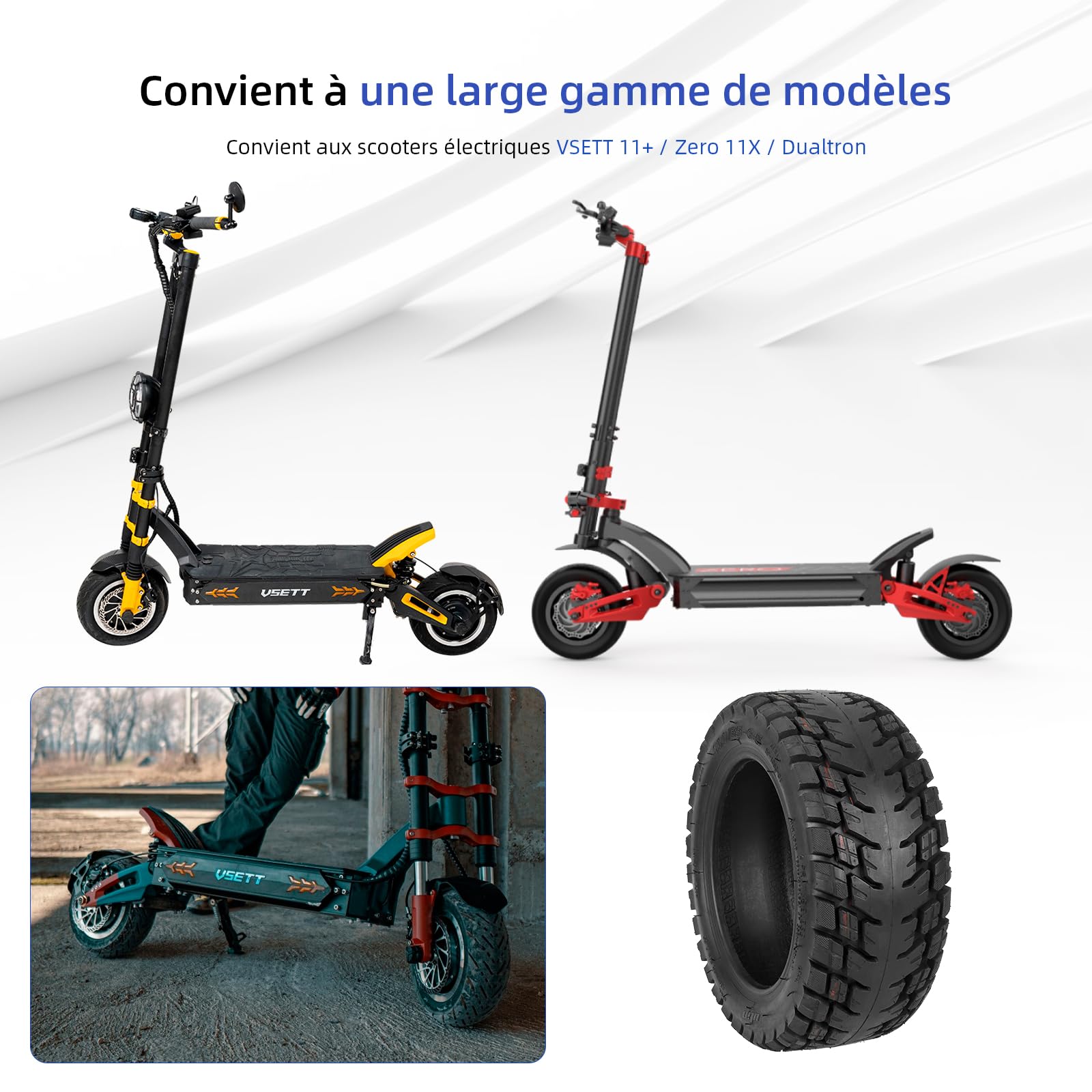 ulip (2pcs) 100/65-6.5 Pneus de scooter sans chambre à air avec valves de remplacement de pneu pour scooter électrique 11 pouces VSETT 11+ Zero 11X Dualtron