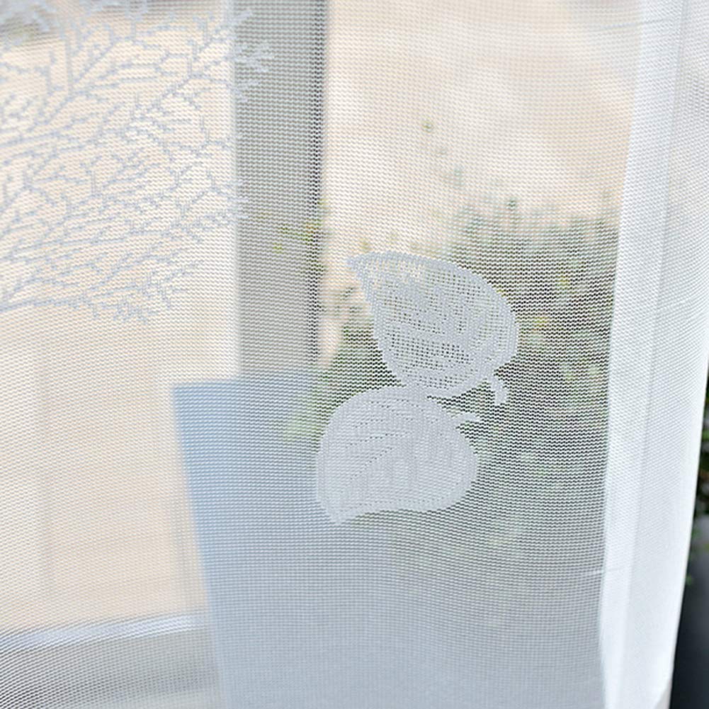 Arbre et Feuilles Rideaux Voilage Jacquard Voile Transparent Rideaux à Oeillets 2 Panneaux pour Balcon Salon Enfant Chambre,Blanc,W135xL244cm