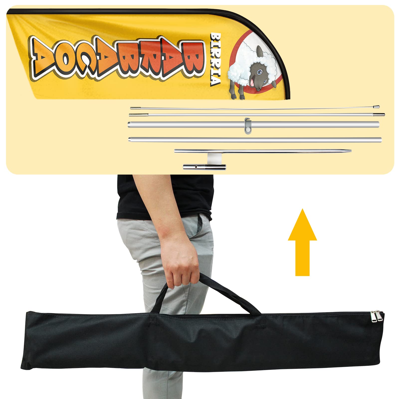 Bandiera di piume per Birria Barbacoa Ristorante, 11 FT di dimensioni giganti Birria Barbacoa Swooper Bandiera con Polo Kit Pubblicità esterna Windless Bandiera