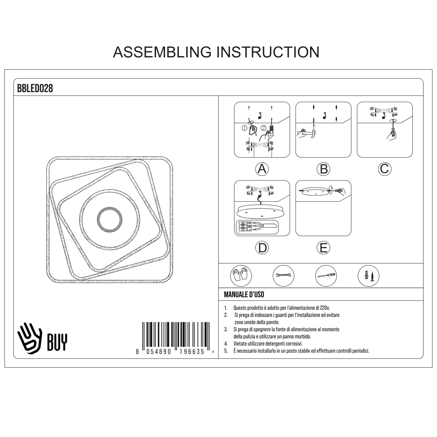 buybuy Lampadario LED 100W, Telecomando 2.4G, Luce Regolabile 6800lm BBLED028