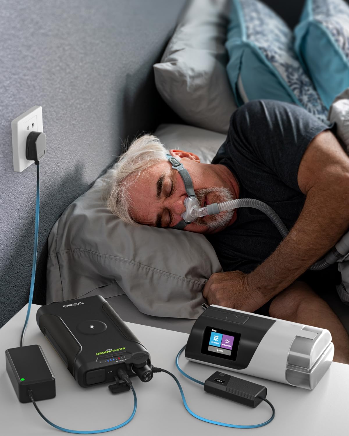 EASYLONGER 84W Chargeur Voiture pour CPAP, DC 12/24V Adaptateur Voiture | avec CPAP 4 Câbles DC pour ResMed S9/ AirSense 10/ AirCurve 10/ AirMini/AirSense 11/ Philips Dreamstation, etc