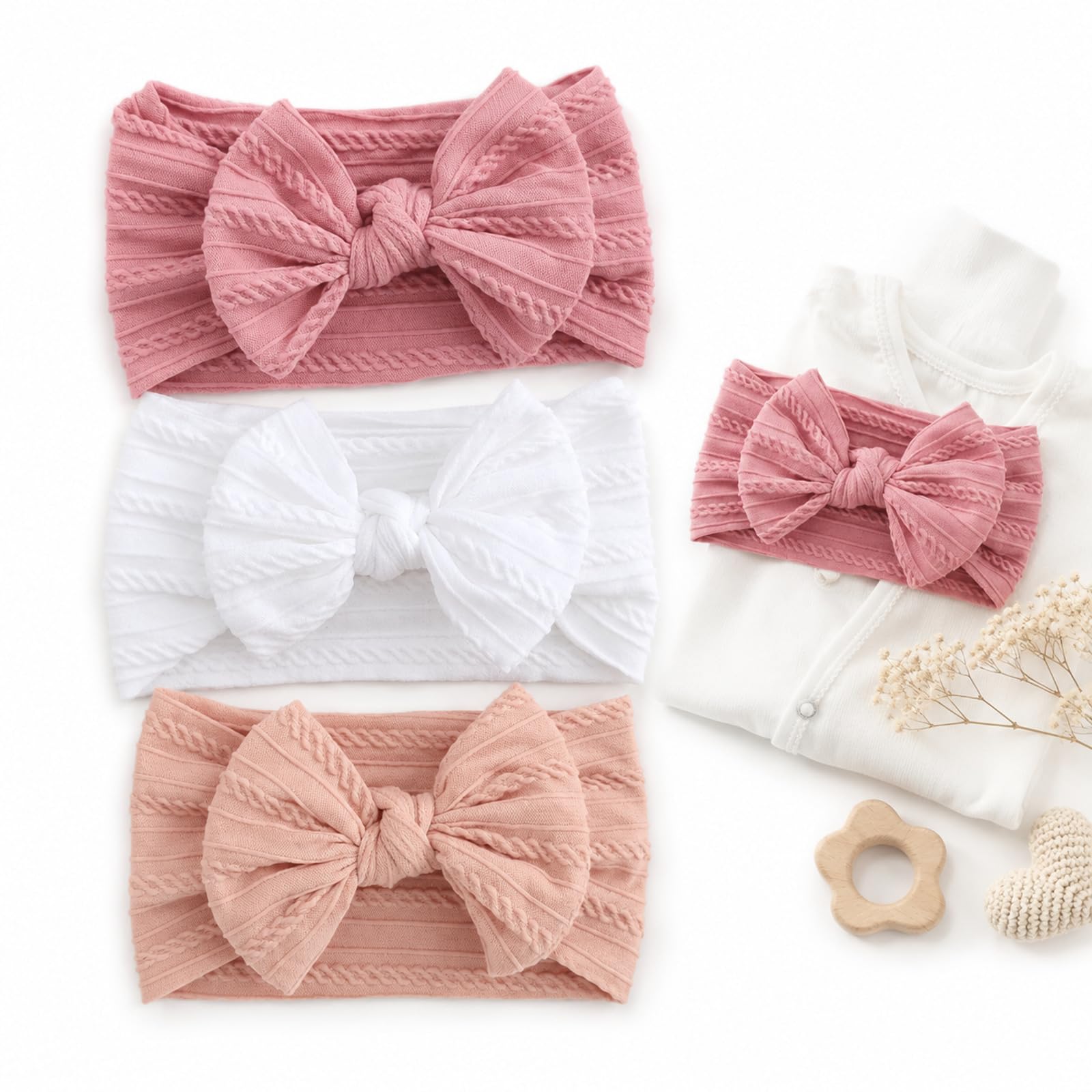 3 Pack Baby Girl Headbands, Newborn Hair Bands for Girls, Soft Elastic Nylon, Gentle Infant Hair Accessories Suitable for 0‑3 Months Babies & Toddlers
