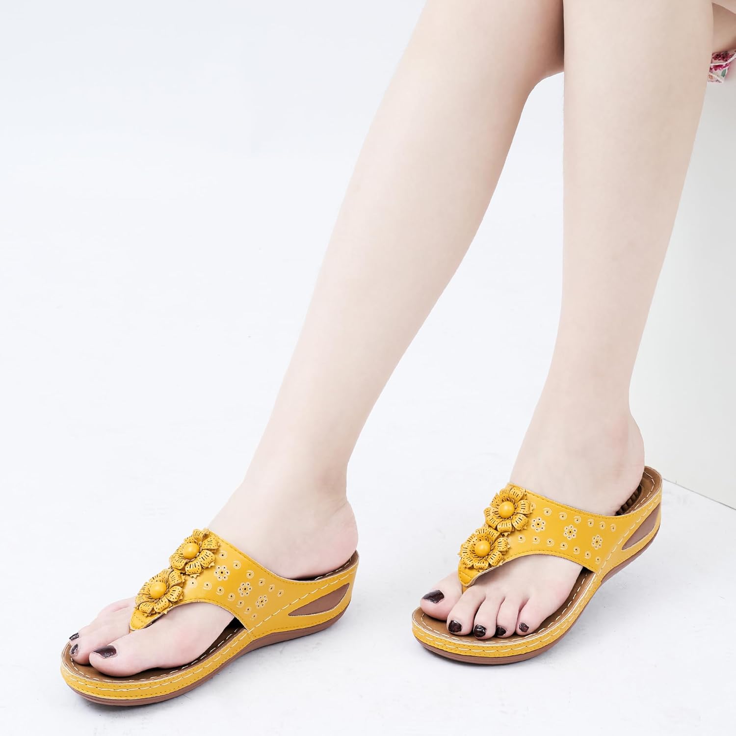 Ecetana Womens Sandals Platform Wedge: Comfortable Dressy Casual Summer Beach Shoes Slides Walking Flip Flops for Women - Image 4