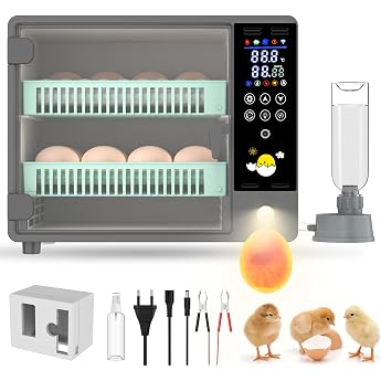 Fully Automatic Incubator for 24 Eggs - Incubator with 12 V/220 V Dual Power Supply Automatic Turn & Ultrasonic Humidification - Incubator with LED Display and Light Lamp for Poultry