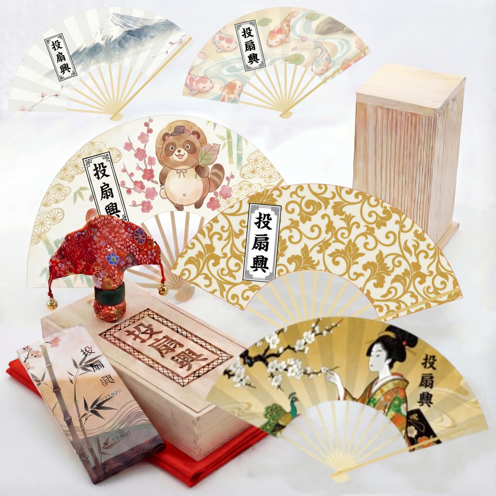 Amazon | [Kawoly]投扇興 セット【松製枕・手書き扇子5本・蝶・敷物
