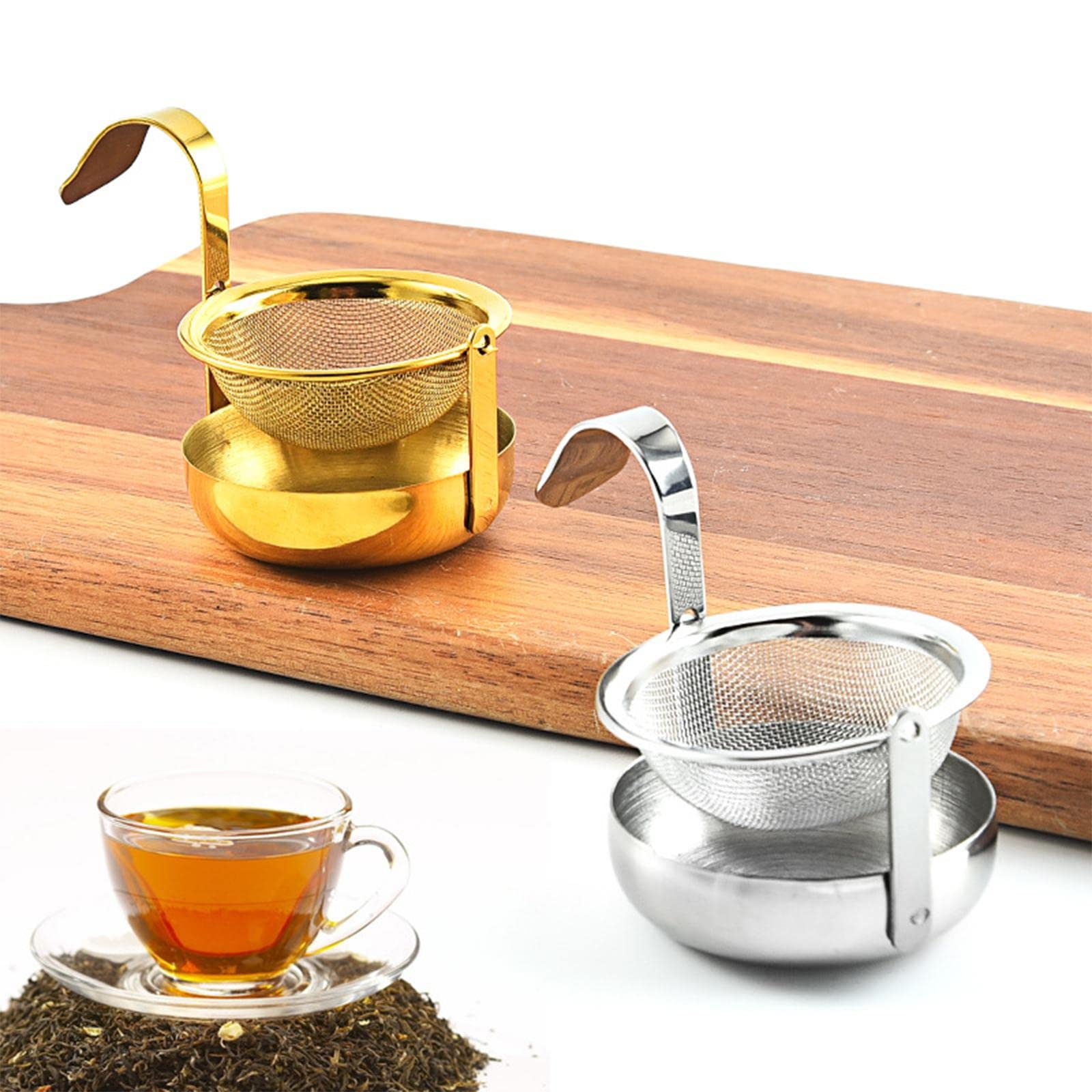 Lot de 10 passoires à thé rotatives en maille fine portable pour fête et cuisine Doré