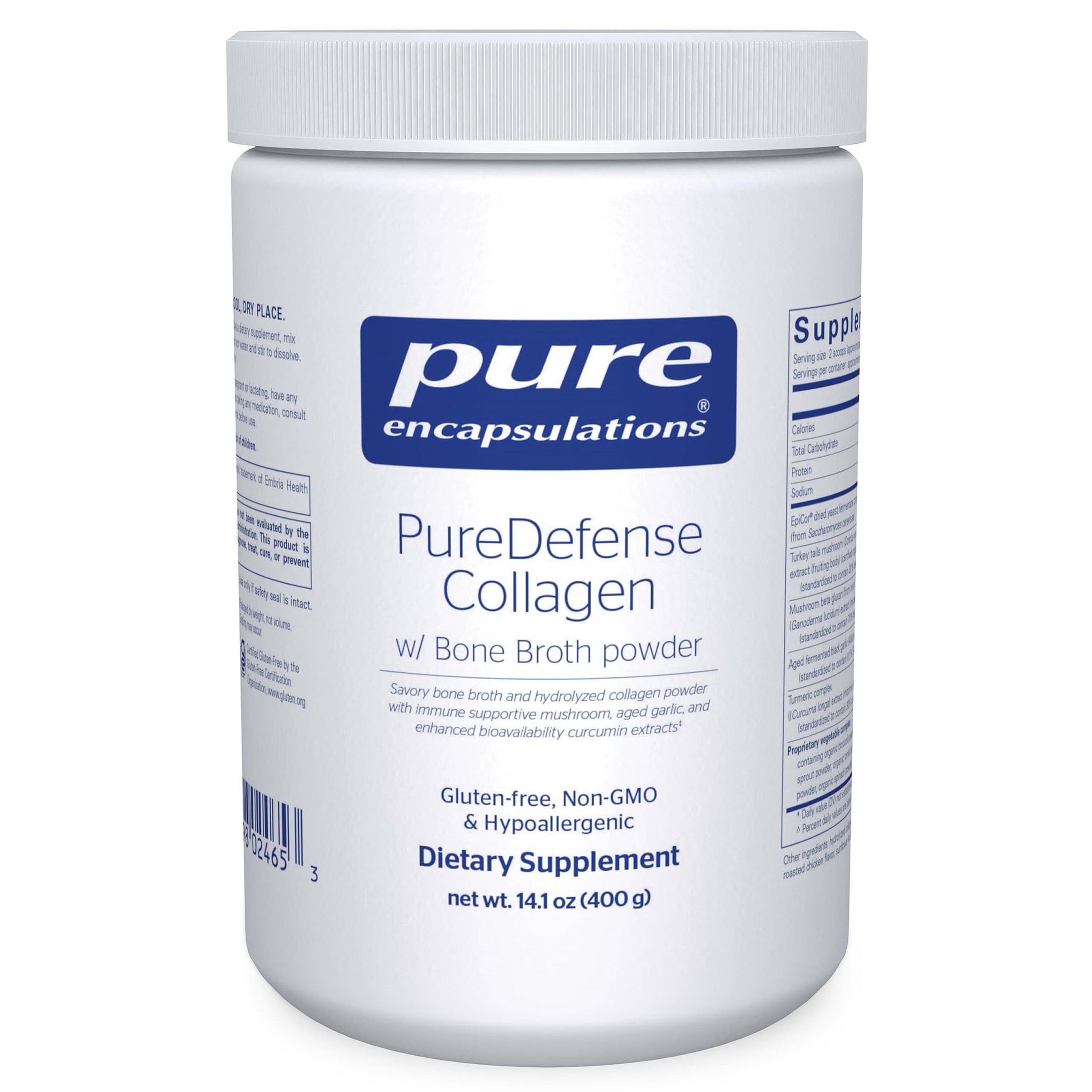 Pure EncapsulationsPureDefense Collagen w/Bone Broth | Savory Bone Broth and Hydrolyzed Collagen Powder with Mushroom, Aged Garlic, and Enhanced Bioavailability Curcumin Extracts | 14.1 Ounces