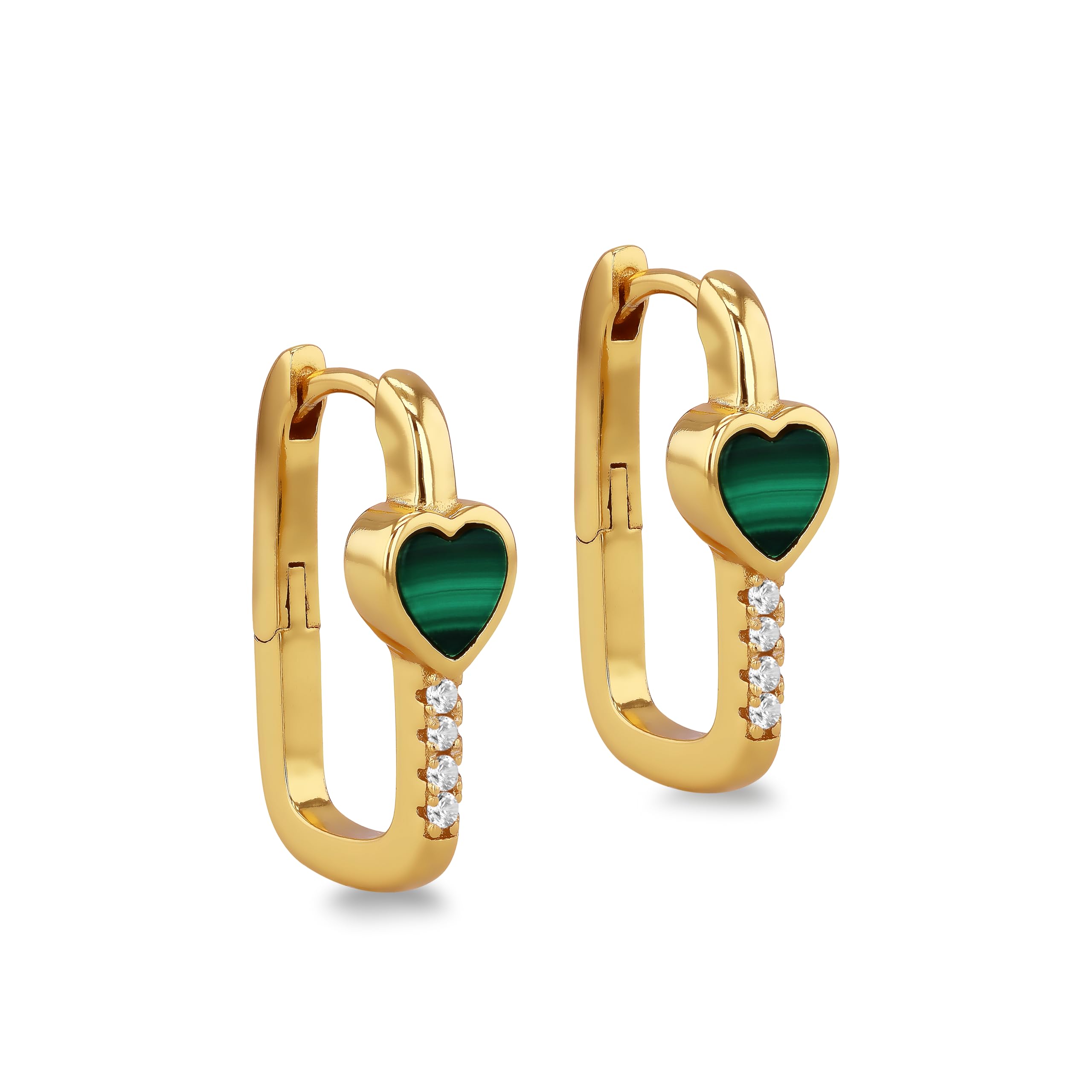 Boucles d'oreilles huggy malachite en cœur, le cadeau idéal pour femme