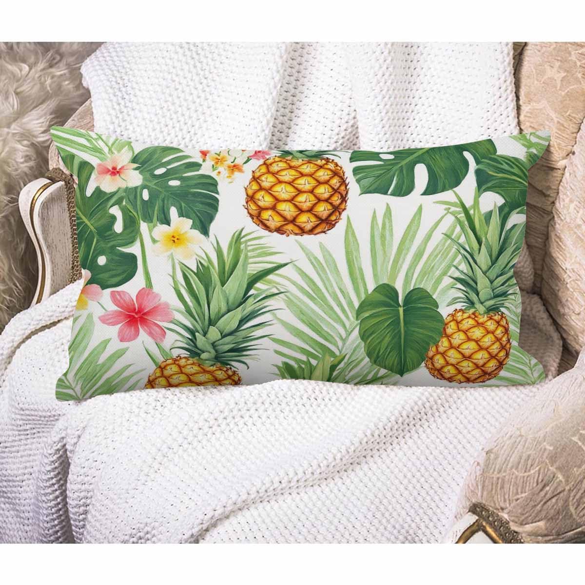 EKOBLA Pineapples Decorative Lumbar Cushion Case Hawaii Summer Tropical Palm Leaves Flowers Blossom Waist Rectangle Throw Pillow Case Cotton Linen for