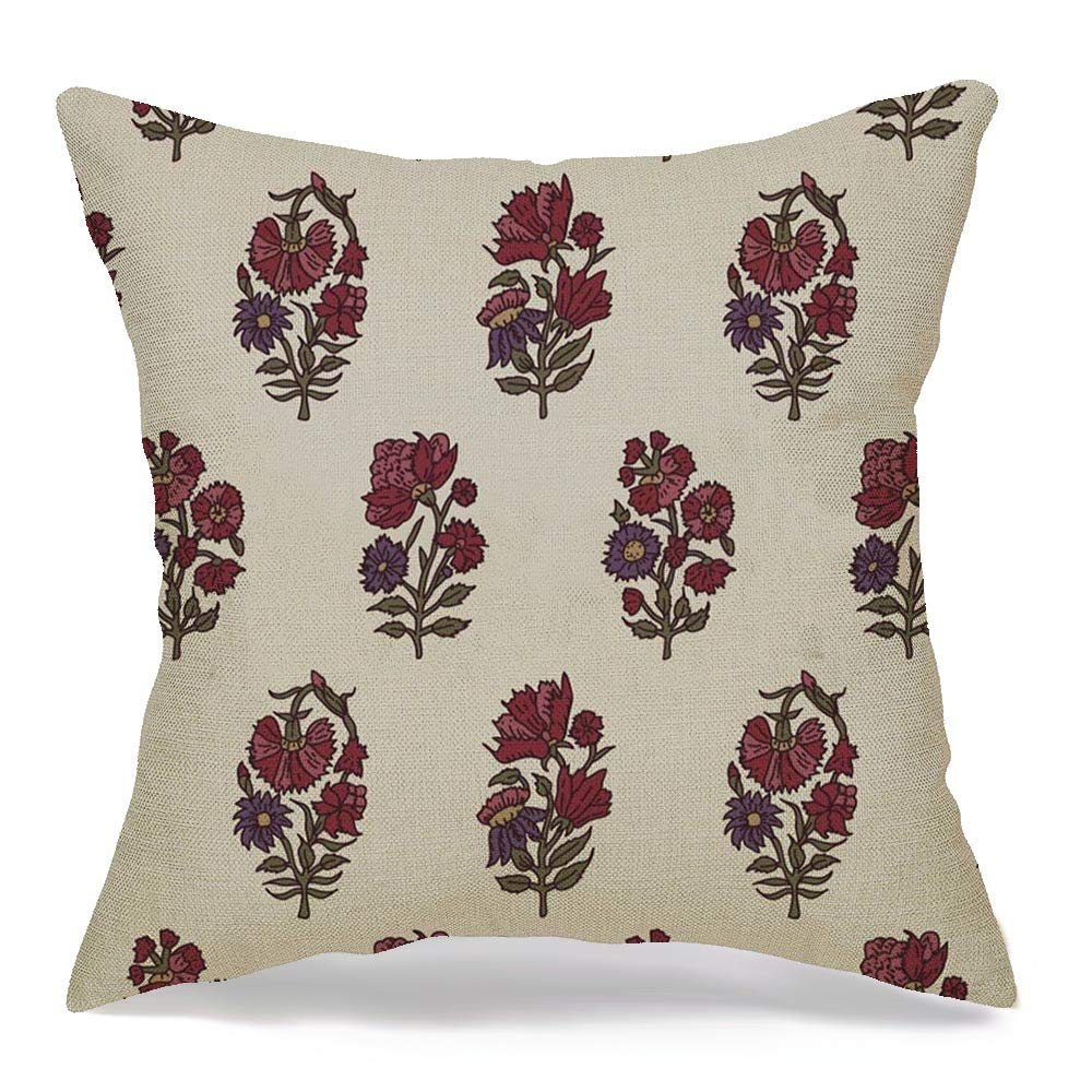 Pillow Cover Morocco Woodblock Pattern Persia Kashmir Printed Carnation Floral Russia All Design Batik Fashion Soft Decorative Linen Square Throw Pillow for Couch Sofa Cushion Cover 18x18 inch