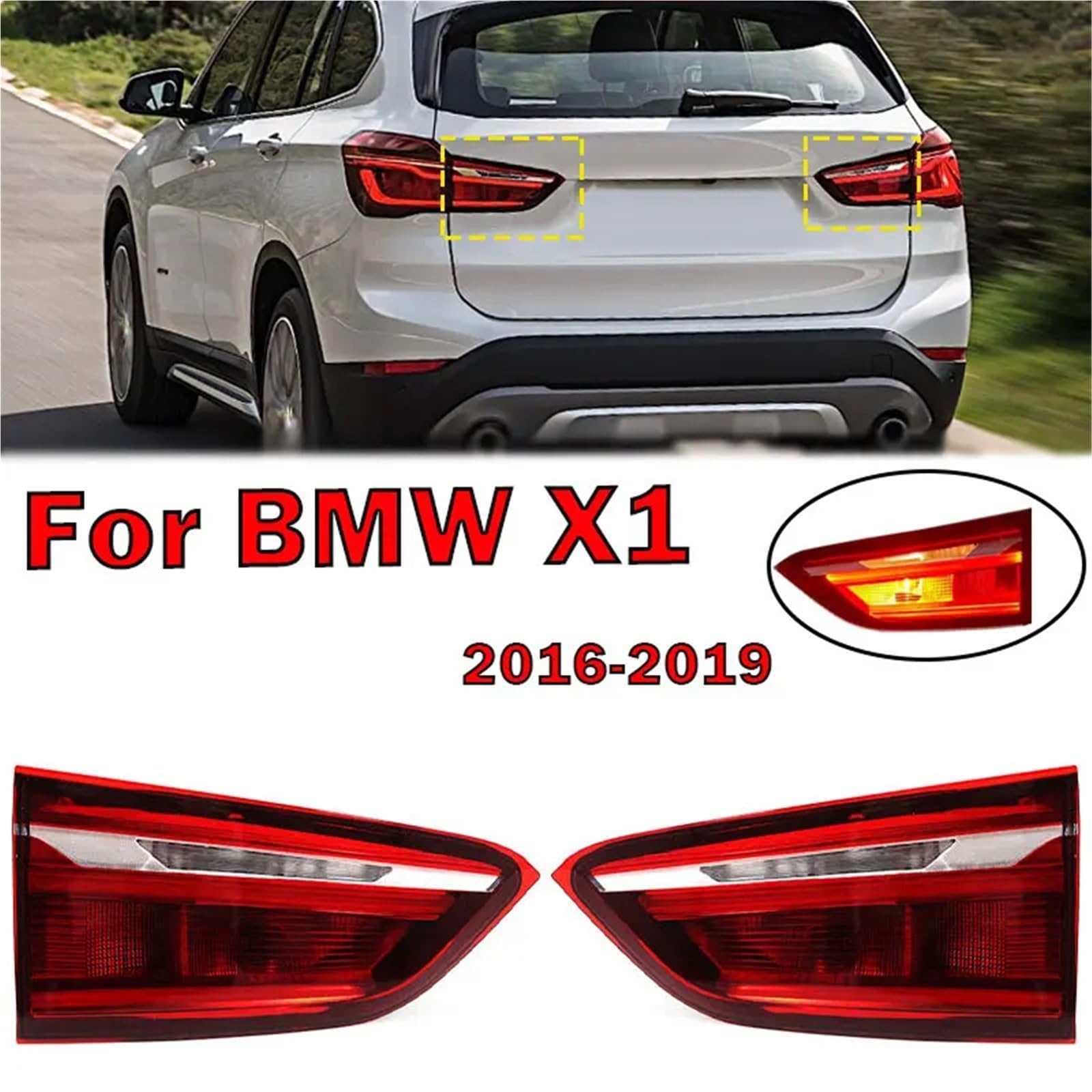 Kompatibel mit BMW X1 2016–2019, Zubehör, LED-Rücklicht, Bremswarnleuchte, Autoteil-Rücklichtbaugruppe 63217350697 63217350698(Inside Left)