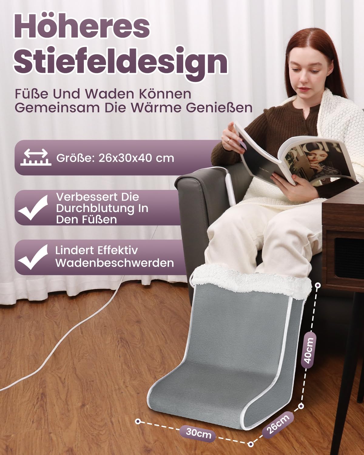 Qfun Fußwärmer Elektrisch, Schnelles Aufheizen Fusswärmer mit 6 Temperaturstufen und 4 Timer, Heizschuhe Fußwärmer Erwachsene mit Abschaltautomatik, Waschbar Elektrische Fußheizung, Überhitzungsschutz