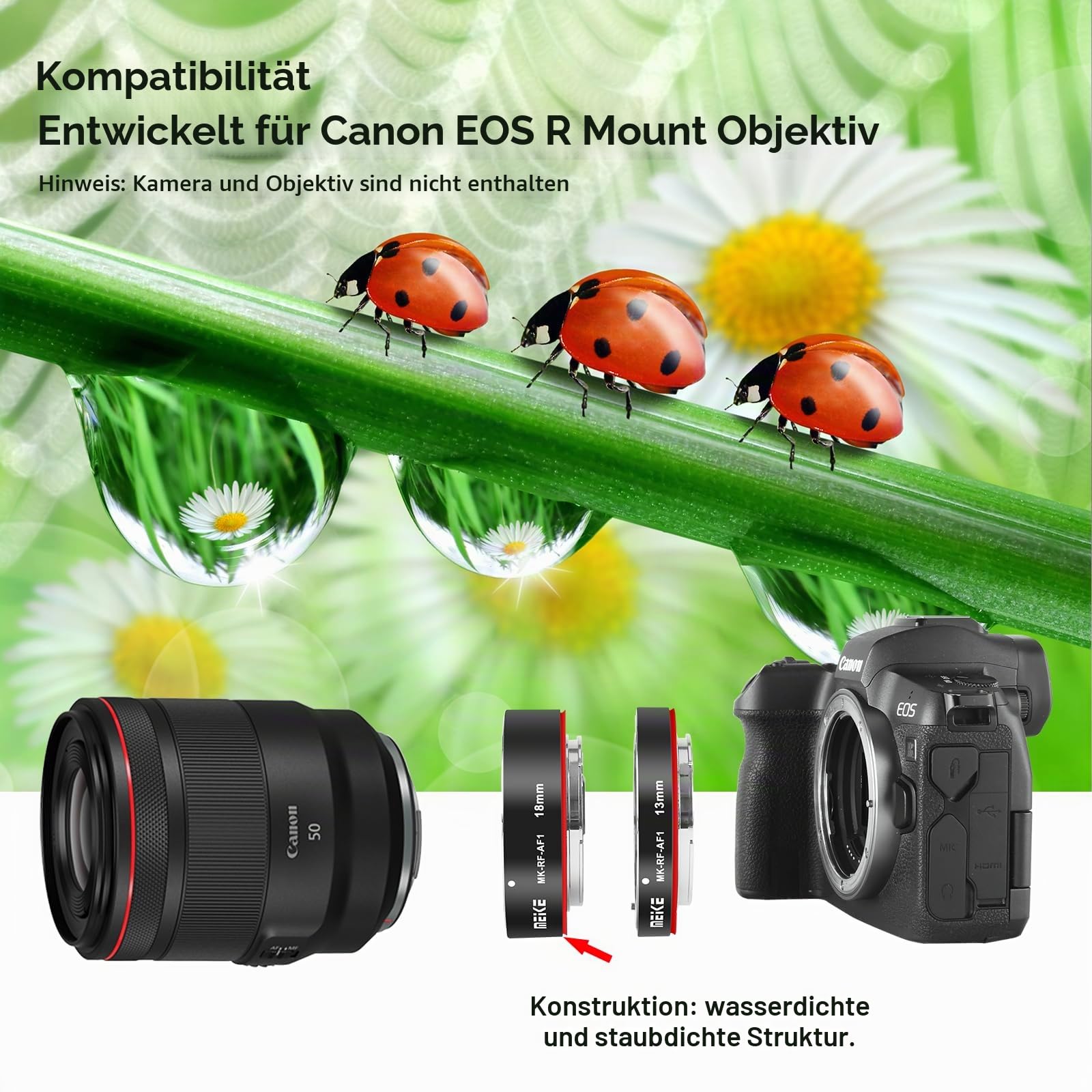 Meike MK-RF-AF1 Metal Auto Focus Macro Extension Tube Adapter Ring (11mm+18mm) Compatible with Canon RF-Mount EOS R RP Series Camera