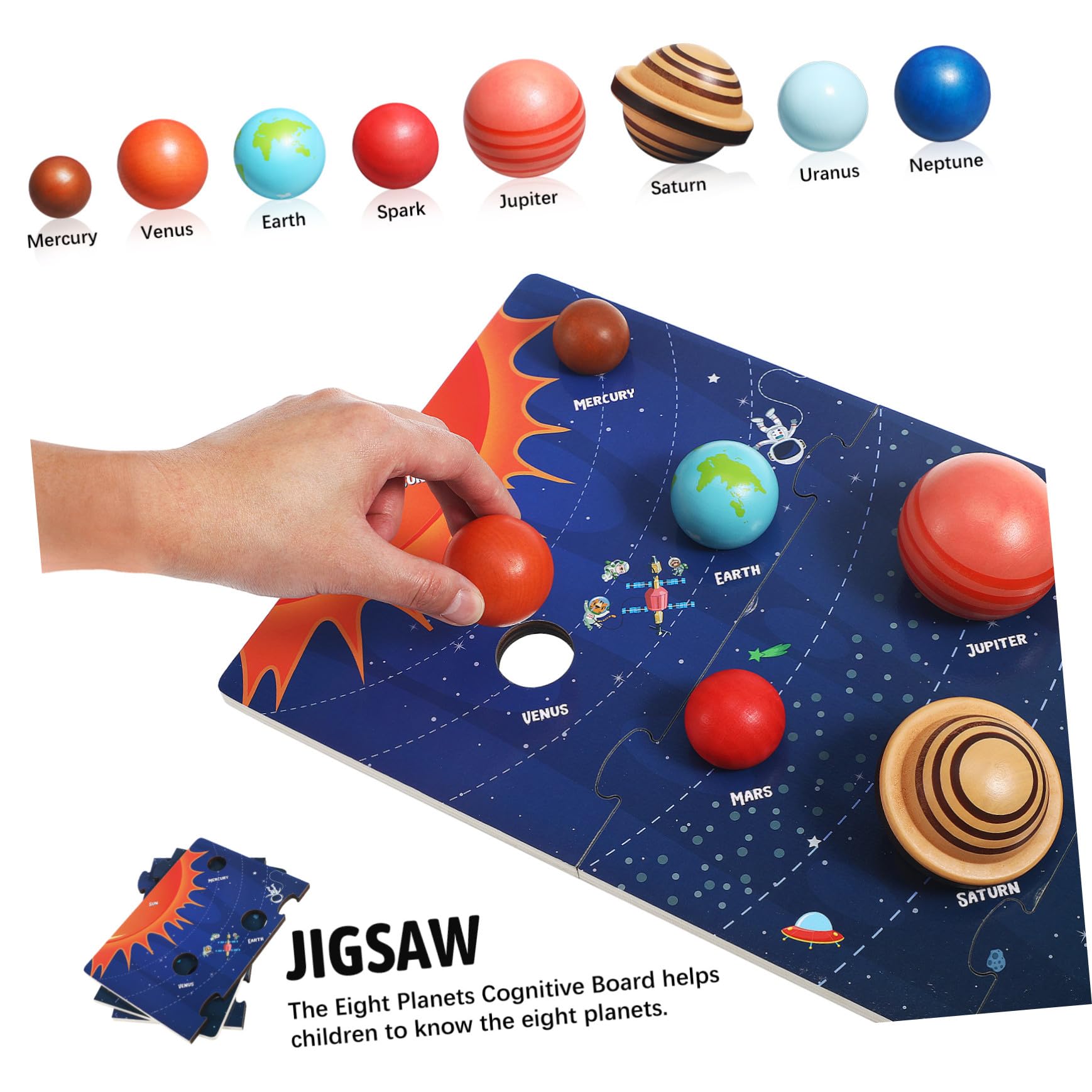 BESPORTBLE Rompecabezas de Madera del Sistema Solar para Niños, Modelo Educativo de 8 Planetas, Tablero Desmontable, Juguete Espacial Interactivo para Aprendizaje Preescolar, 1 Unidad